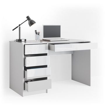 Vicco Schreibtisch Bürotisch Computertisch 5 Schubladen SHERRY Weiß Hochglanz