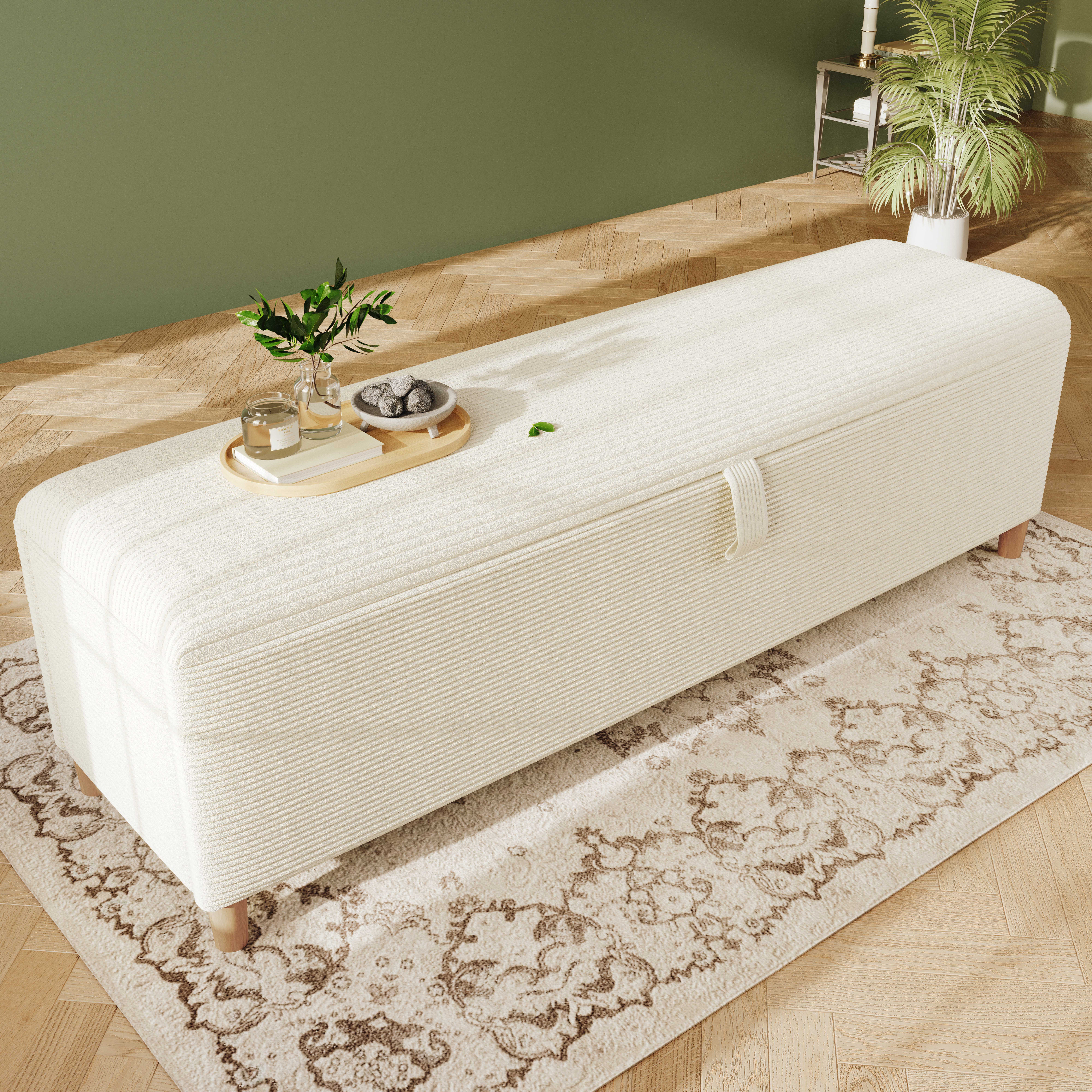 BlingBin Bettbank (1-St., 165 x 38 cm mit hydraulischem Stauraum – Cordstoff, Massivholz & MDF), Beige, 200 kg Tragkraft, Modernes Design für Schlafzimmer