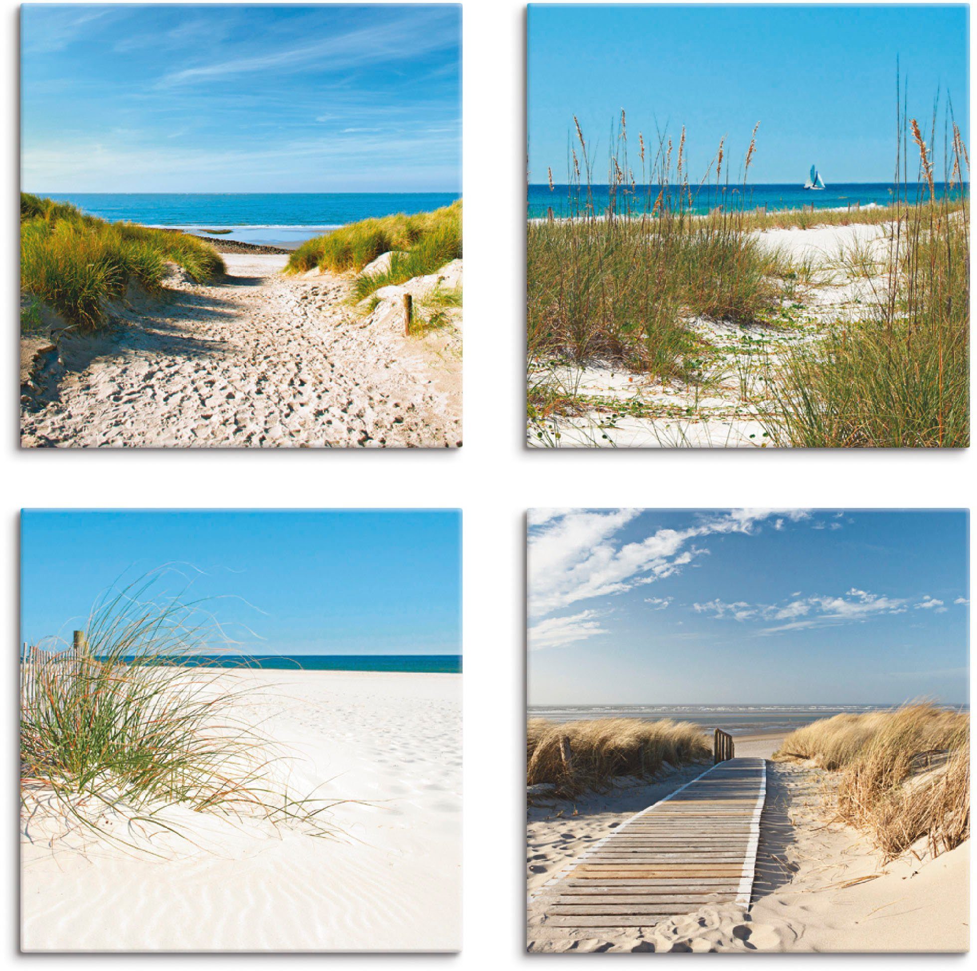 Artland Leinwandbild Strand und Sanddünen, Strand (4 St), 4er Set, verschiedene Größen