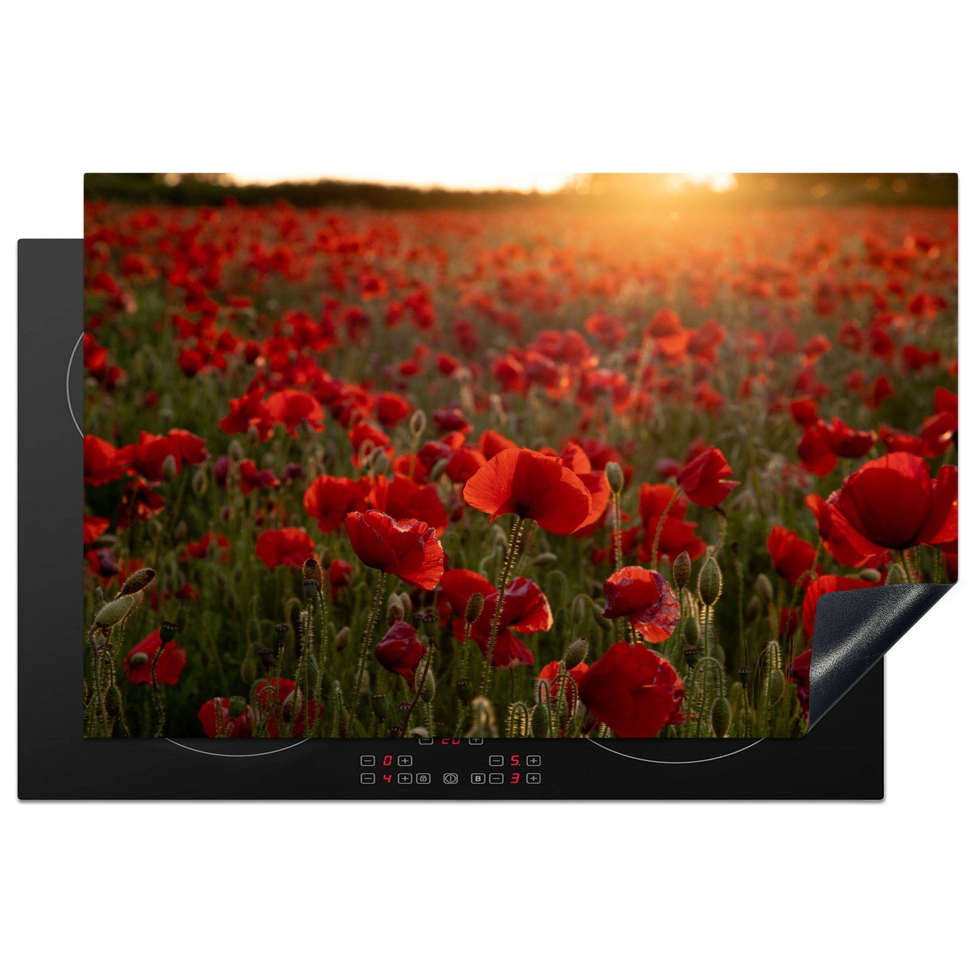 MuchoWow Herdblende-/Abdeckplatte Blumen - Mohn - Rot, Vinyl, (1 tlg), 81x52 cm, Induktionskochfeld Schutz für die küche, Ceranfeldabdeckung