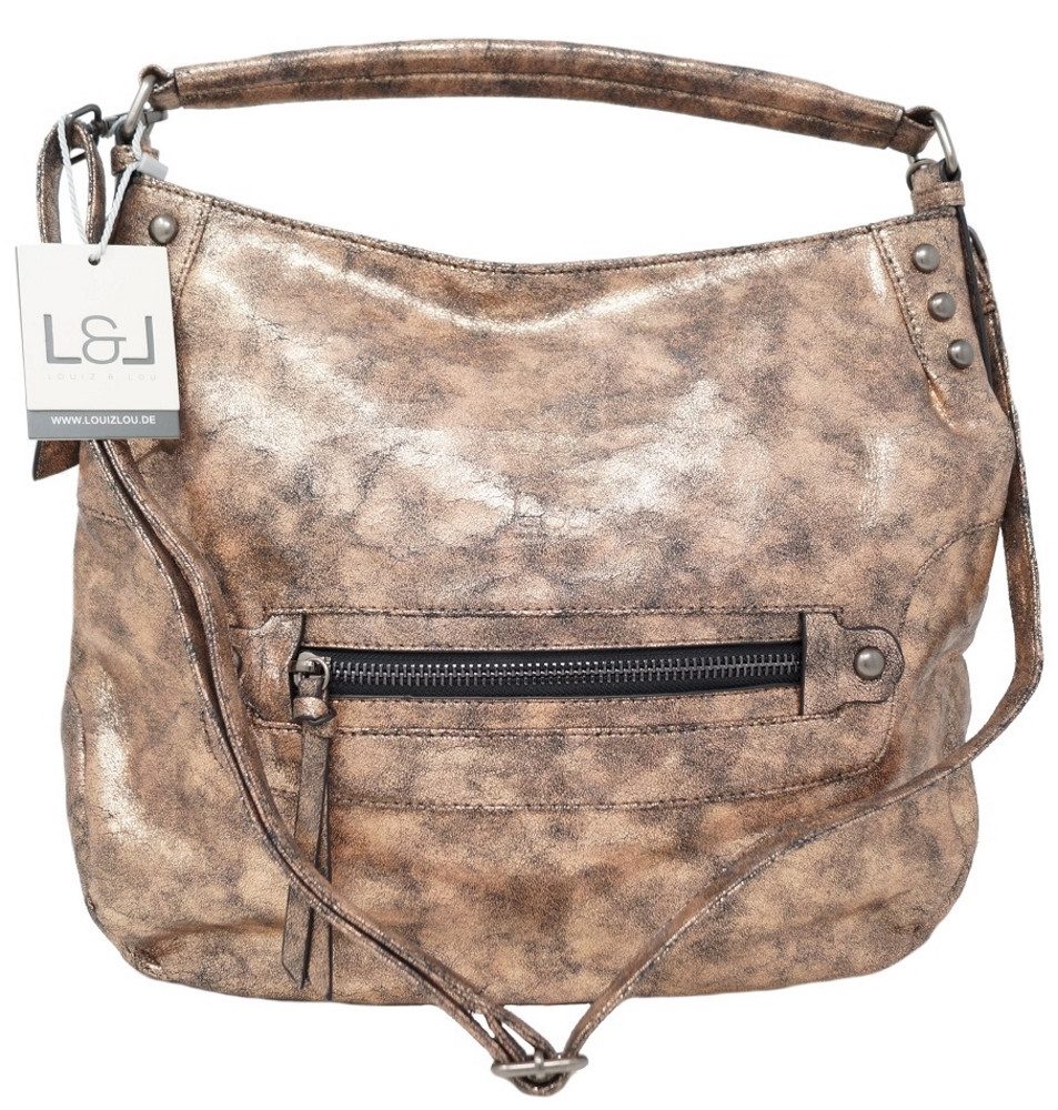 Louiz & Lou Handtasche 2210, Damenhandtasche in Metallicoptik, mit Reißverschluss