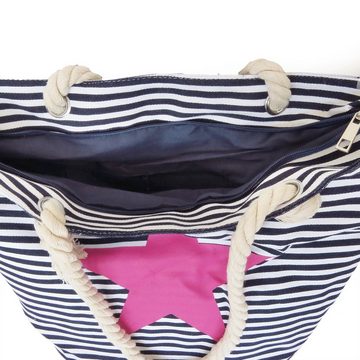 Sonia Originelli Umhängetasche Strandtasche maritim gestreift Sternprint Reißverschluss Shopper, kleine Innentasche mit Reißverschluss