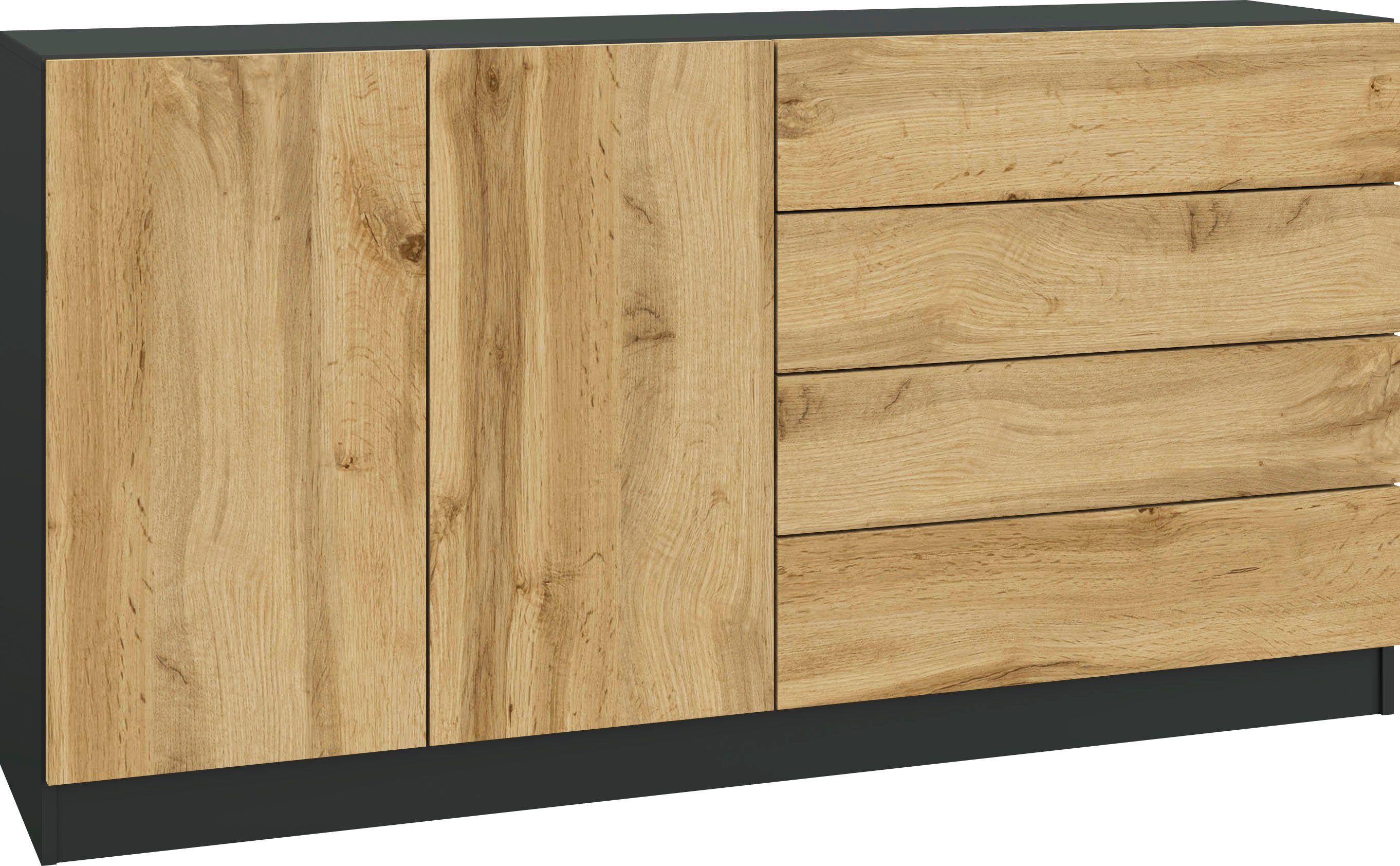 wotan Vaasa, cm borchardt schwarz 152 matt/eichefarben Sideboard Möbel Breite