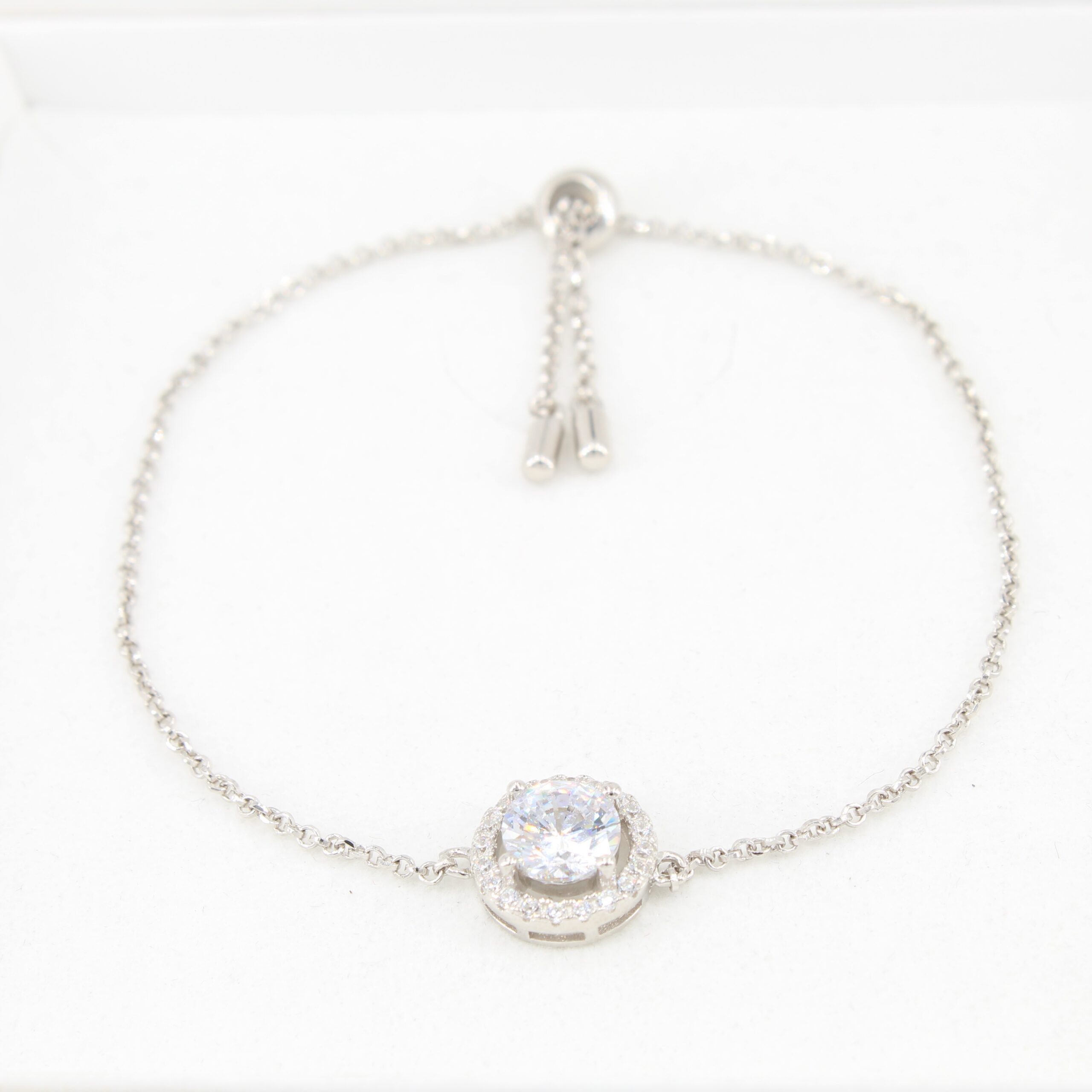 PANDACHARMS Silberarmband Armkettchen Solitaire, 925 Silber mit Zirkonia, Länge variabel 15-20cm