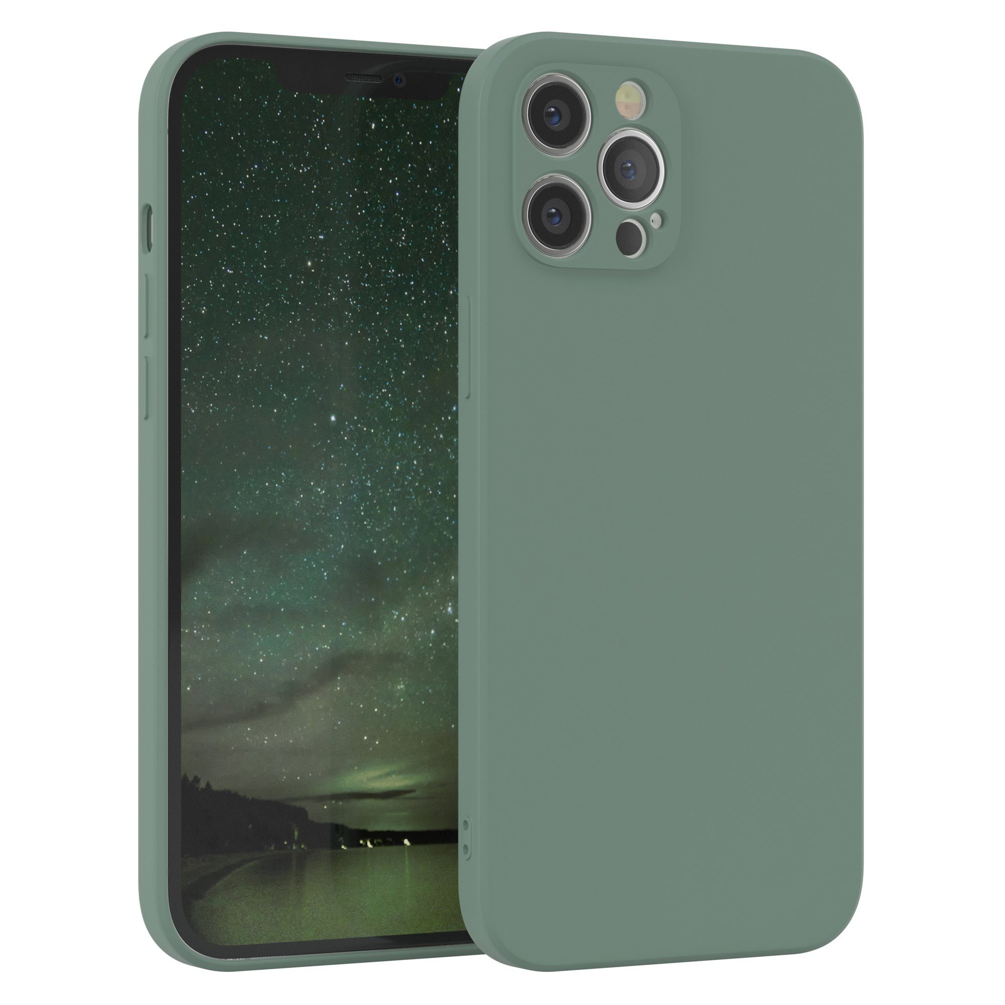 EAZY CASE Handyhülle TPU Hülle für Apple iPhone 12 Pro Max 6,7 Zoll, Schutzhülle mit Kameraschutz stoßfest telefonhülle Matt Dunkelgrün