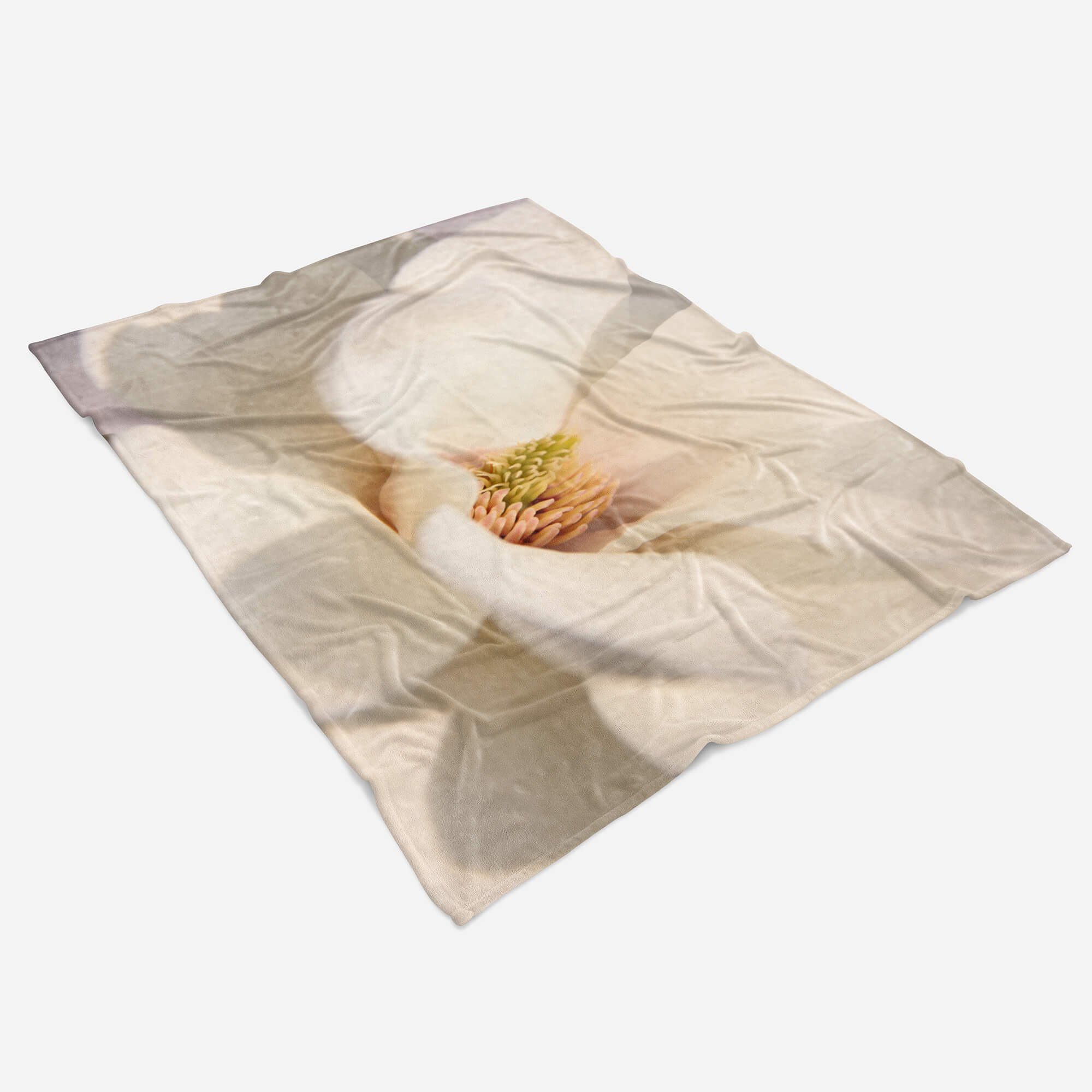 Magnolie mit Blume Baumwolle-Polyester-Mix Sinus Saunatuch Kuscheldecke Handtuch Fotomotiv Strandhandtuch (1-St), Handtuch Handtücher Art Wei,