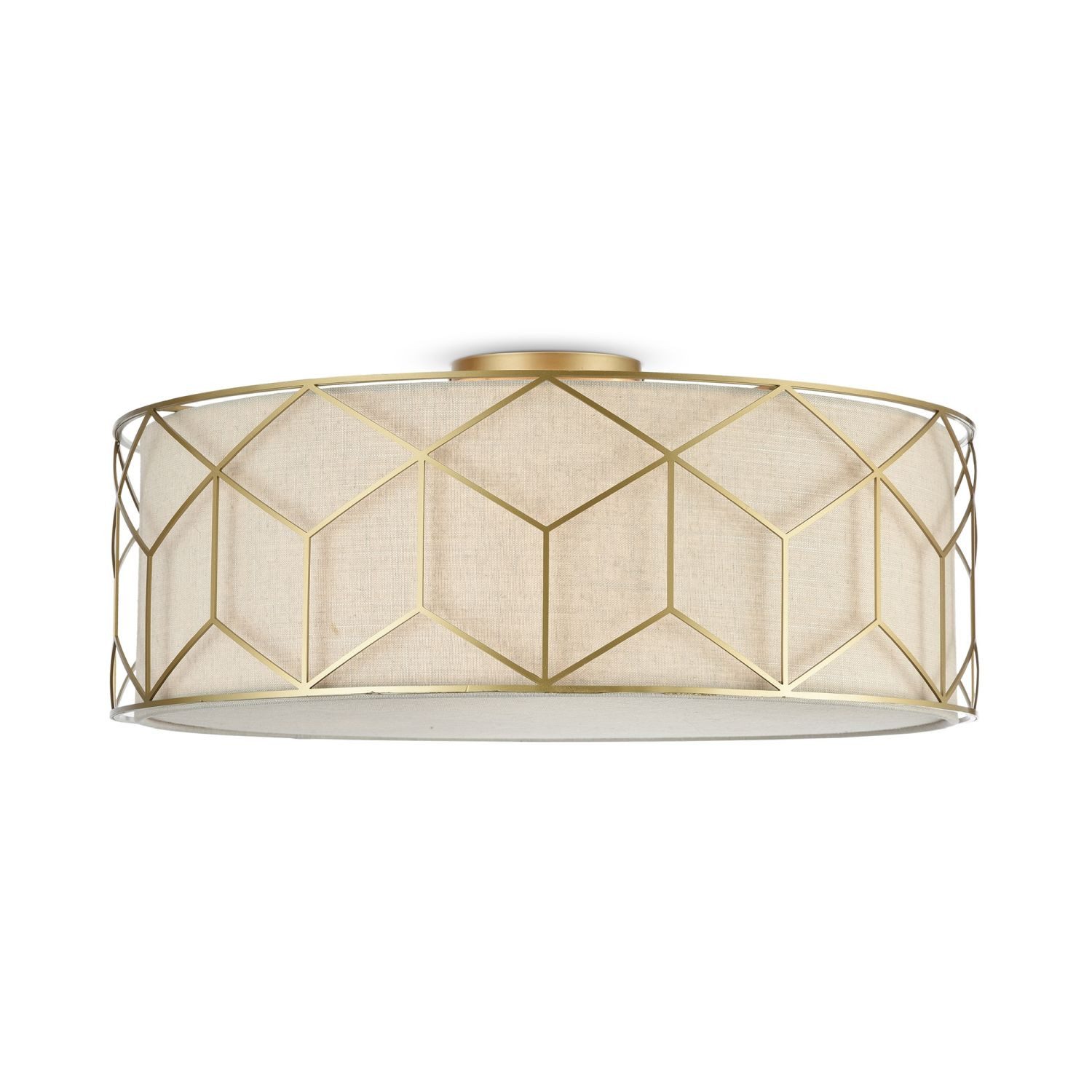 Licht-Erlebnisse Deckenleuchte NICO, ohne Leuchtmittel, Stoff Metall E27 D: 57 cm rund in Gold Natur 5-flammig Modern