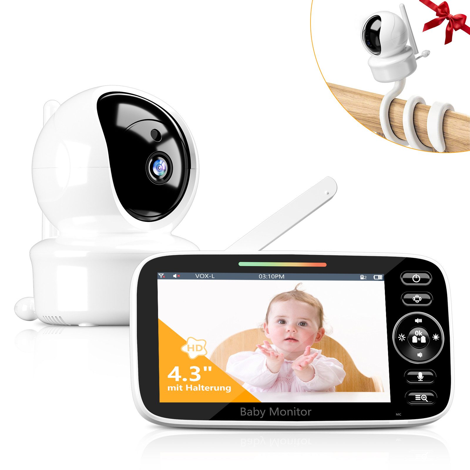 Video-Babyphone mit Kamera, 4,3“ HD Display, Baby Monitor mit Standfuß und VOX-Modus