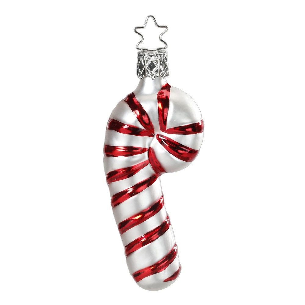 INGE-GLAS® Christbaumschmuck, Christbaumschmuck Glas Zuckerstange 9cm weiß / rot 1 Stück