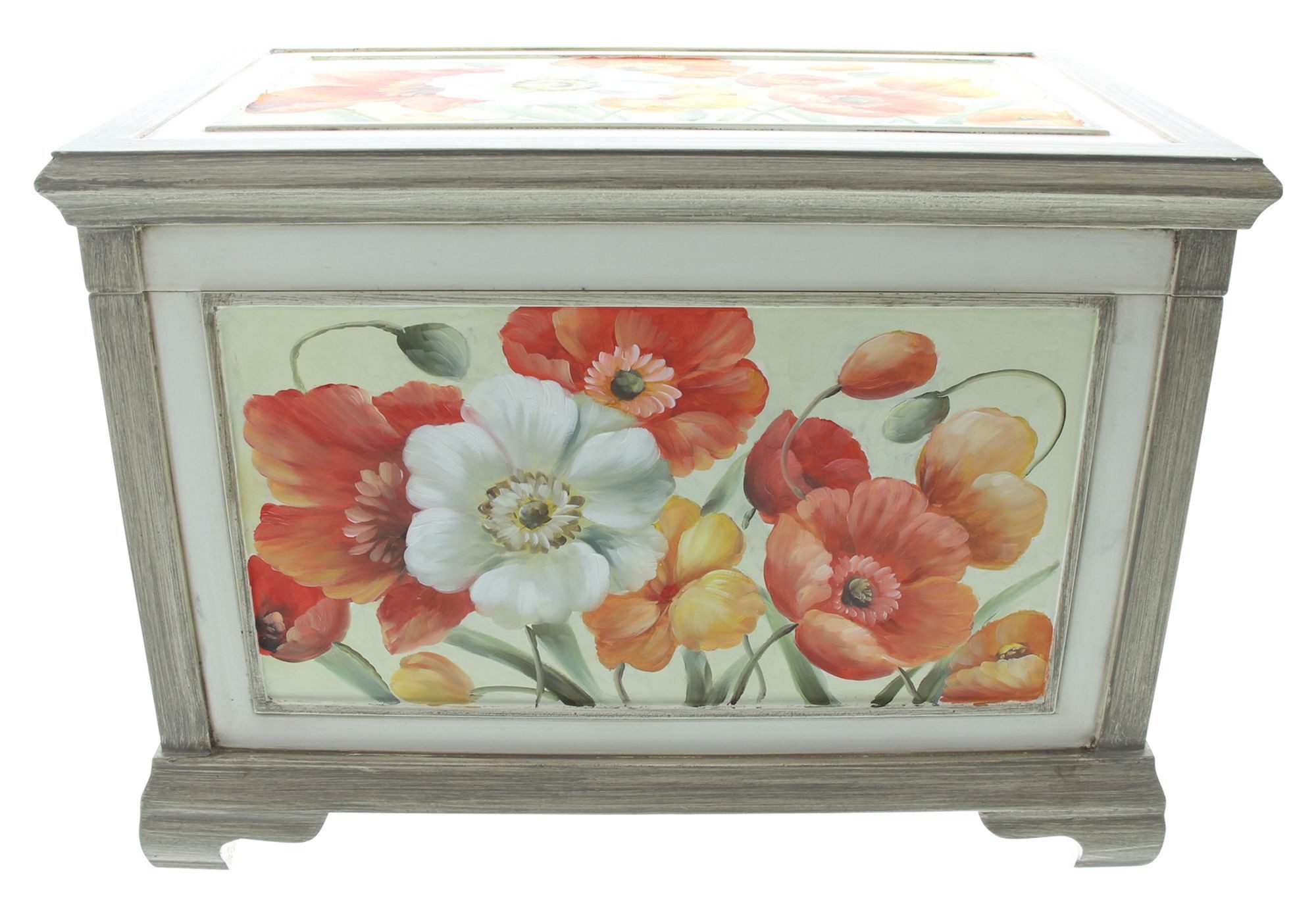 Dekoleidenschaft Truhe "Blumen" Holztruhe, Aufbewahrungstruhe im Bauern-Stil, 52x32x37 cm, Truhe aus Holz mit Deckel, Wäschetruhe, Schatztruhe, Spielzeugtruhe