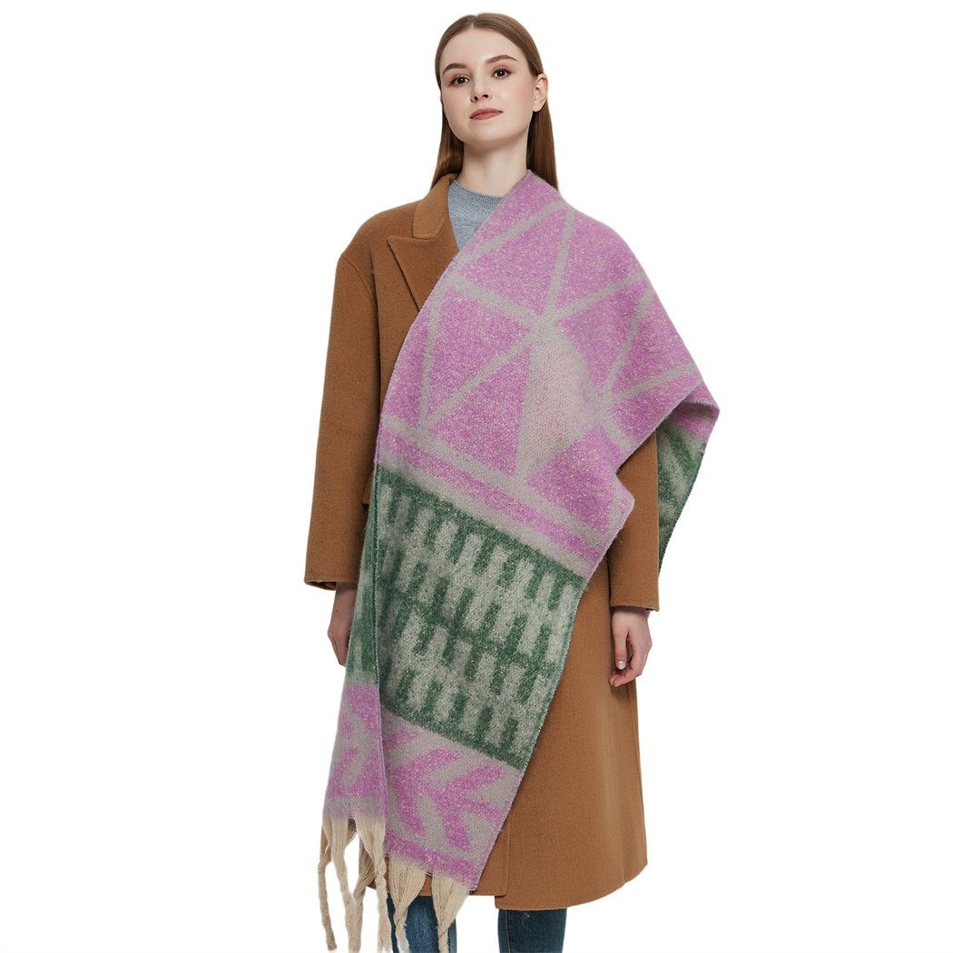 DAYUT Modeschal Women's pattern in (1-St) winter, shawl, scarf, leaf tassel plaid warm
