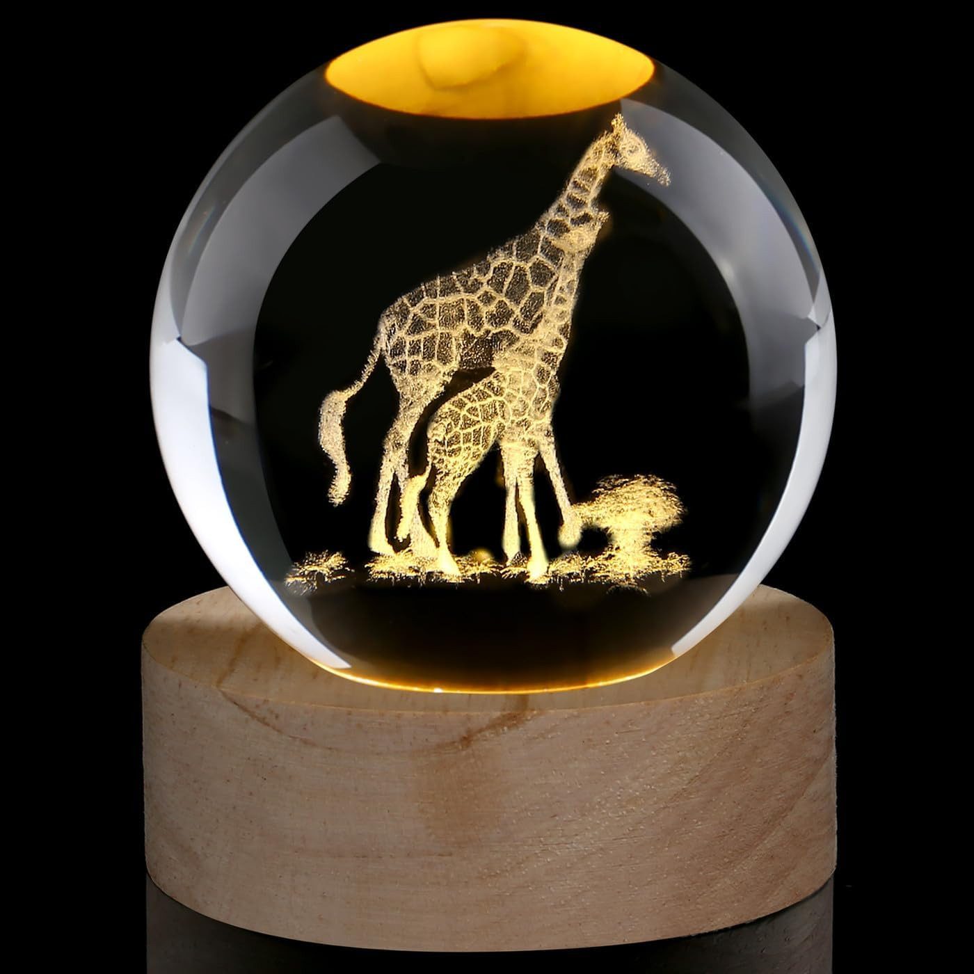 FELIXLEO LED Dekolicht Giraffe Kristallkugel mit LED Sockel USB Dekoration Geschenk Glas