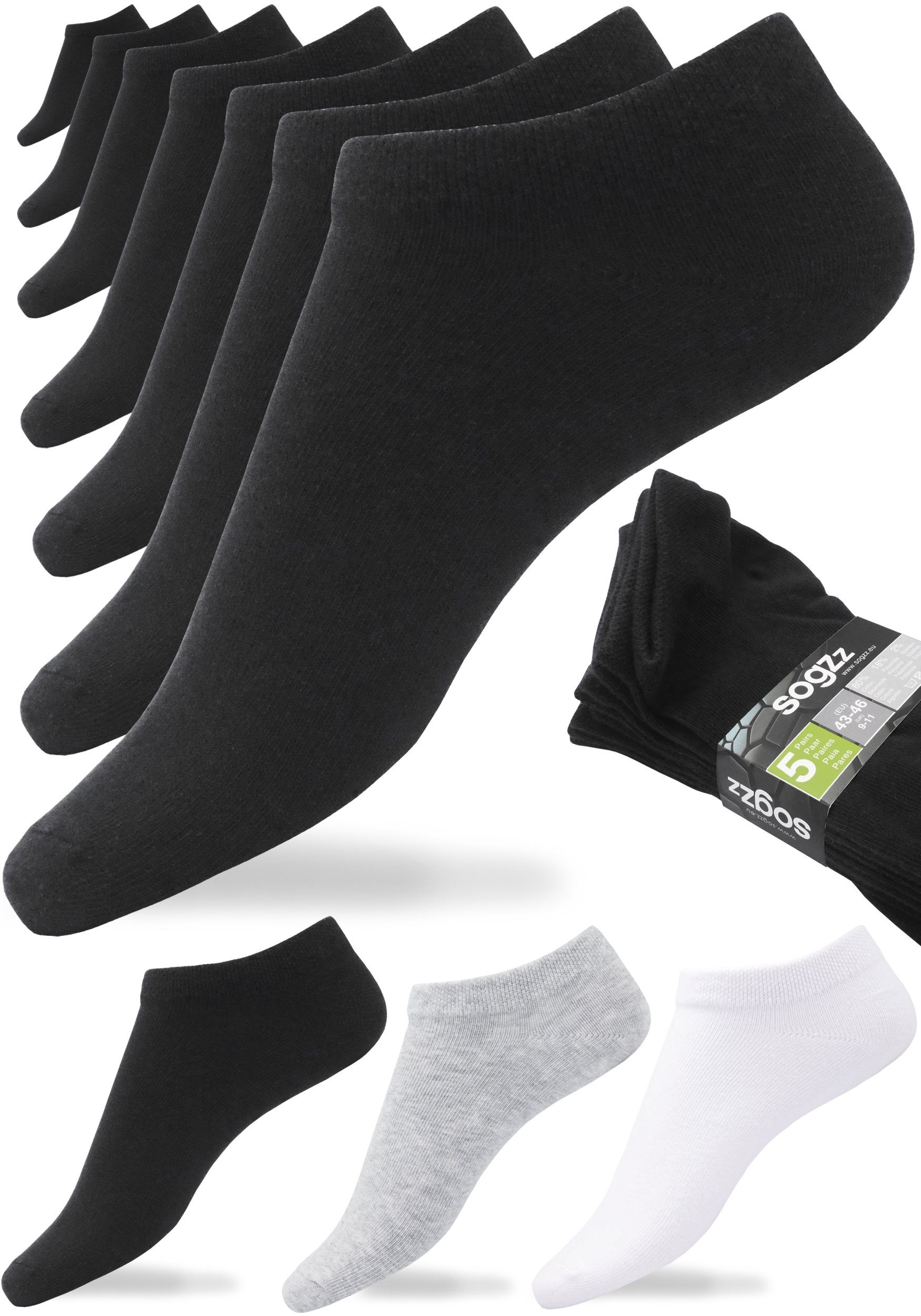 sogzz Sneakersocken 5-60 Paar Sneaker Socken 80% Baumwolle Damen Herren Weiß Schwarz Grau (5-Paar)