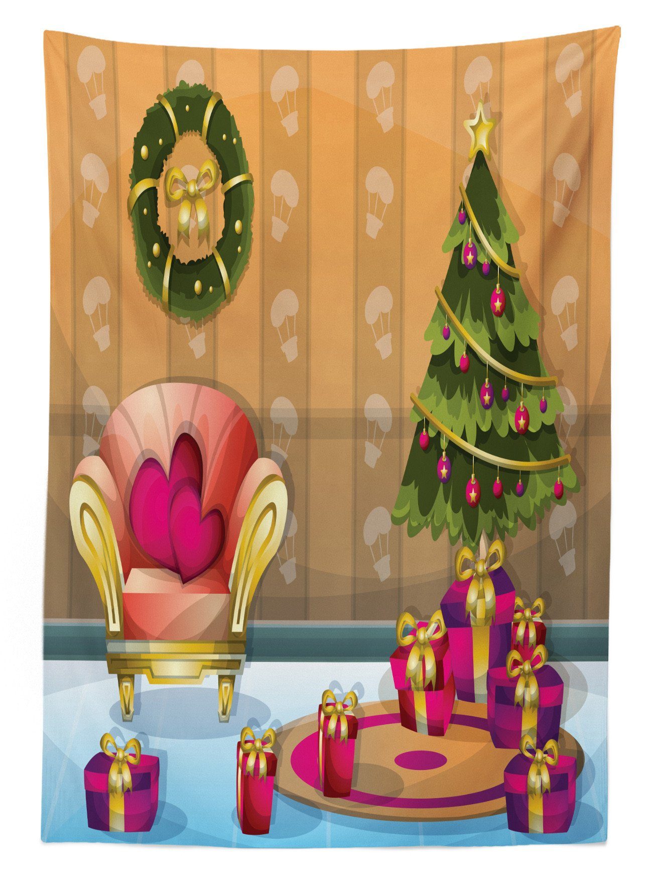 Raum Klare Für den Abakuhaus Cartoon Weihnachten geeignet Farben, Waschbar Tischdecke Farbfest Außen Noel Bereich