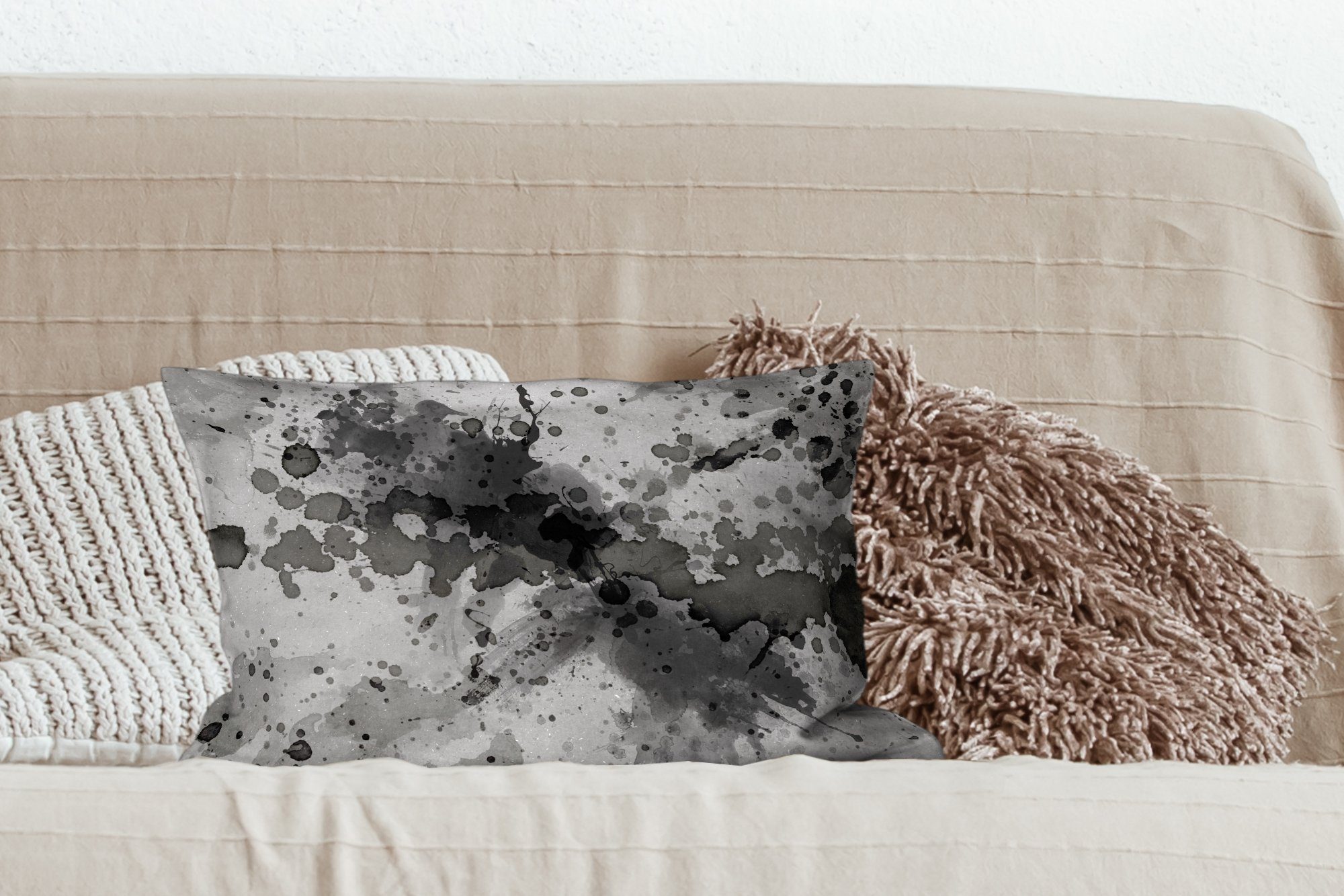 Wohzimmer Zierkissen, Spritzer, Schwarz Aquarell - Schlafzimmer - Dekokissen Dekoration, Dekokissen Füllung, mit MuchoWow