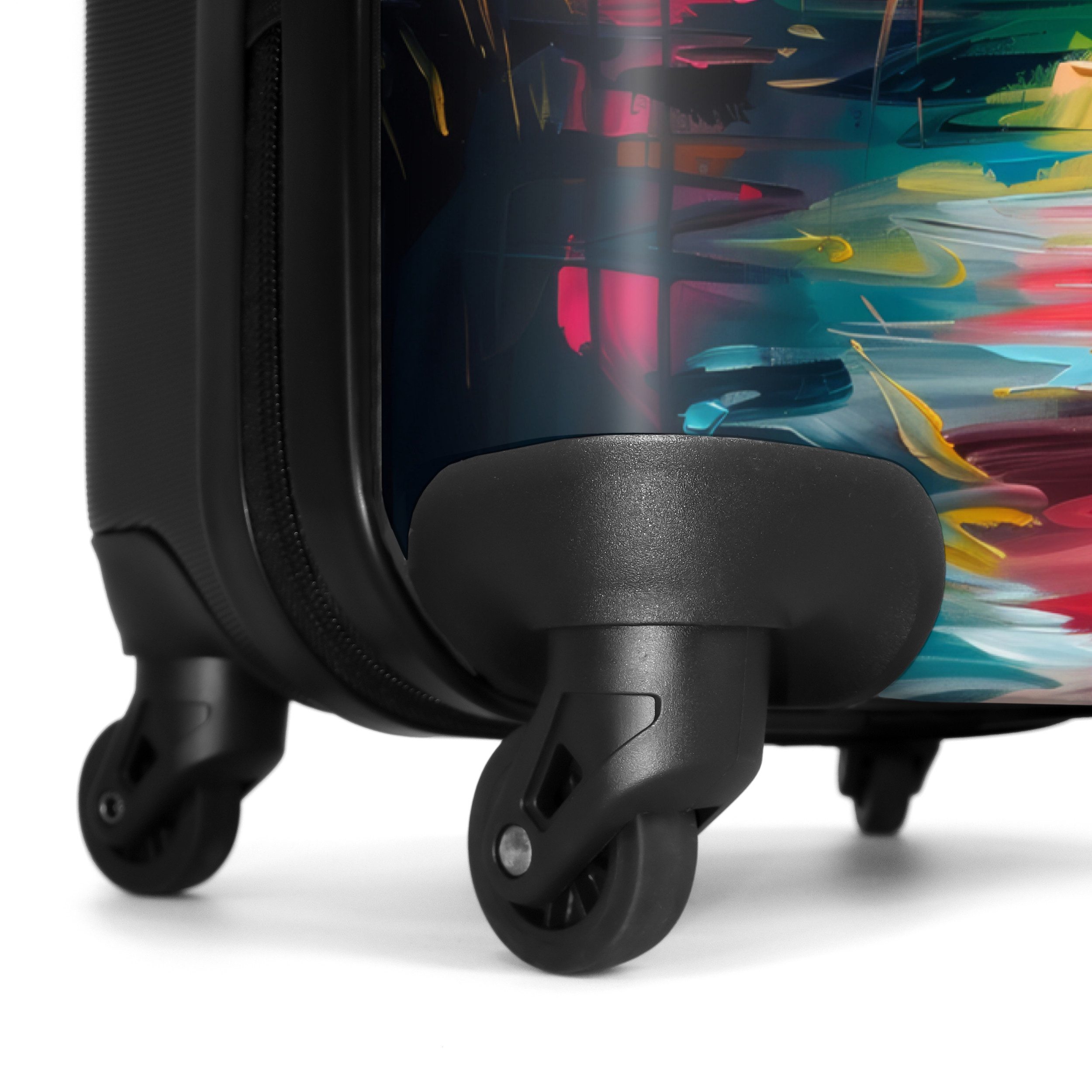 NoBoringSuitcases.com© Hartschalen-Trolley Flamingo in bunter Ölmalerei 55x35x20cm, 4 Rollen, Reisetasche mit Rollen, Koffer Handgepäck Flugzeug