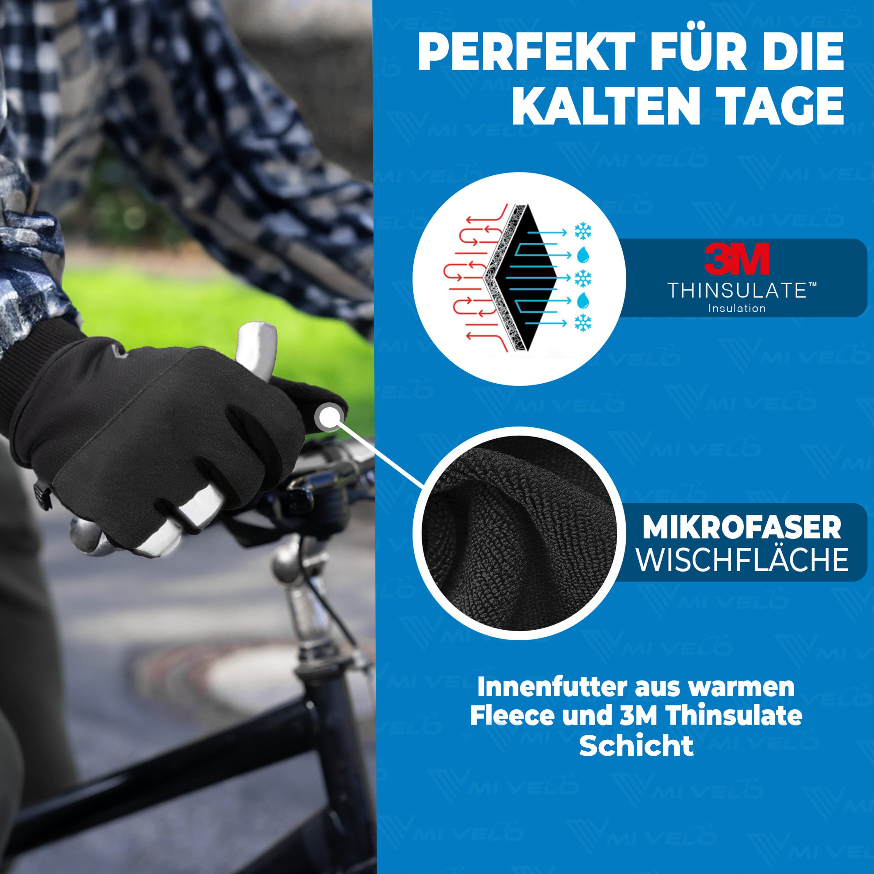 MIVELO Fahrradhandschuhe warme Winterhandschuhe Handschuhe Winter mit Thermo-Fleece wasserfest 3M-Thinsulate