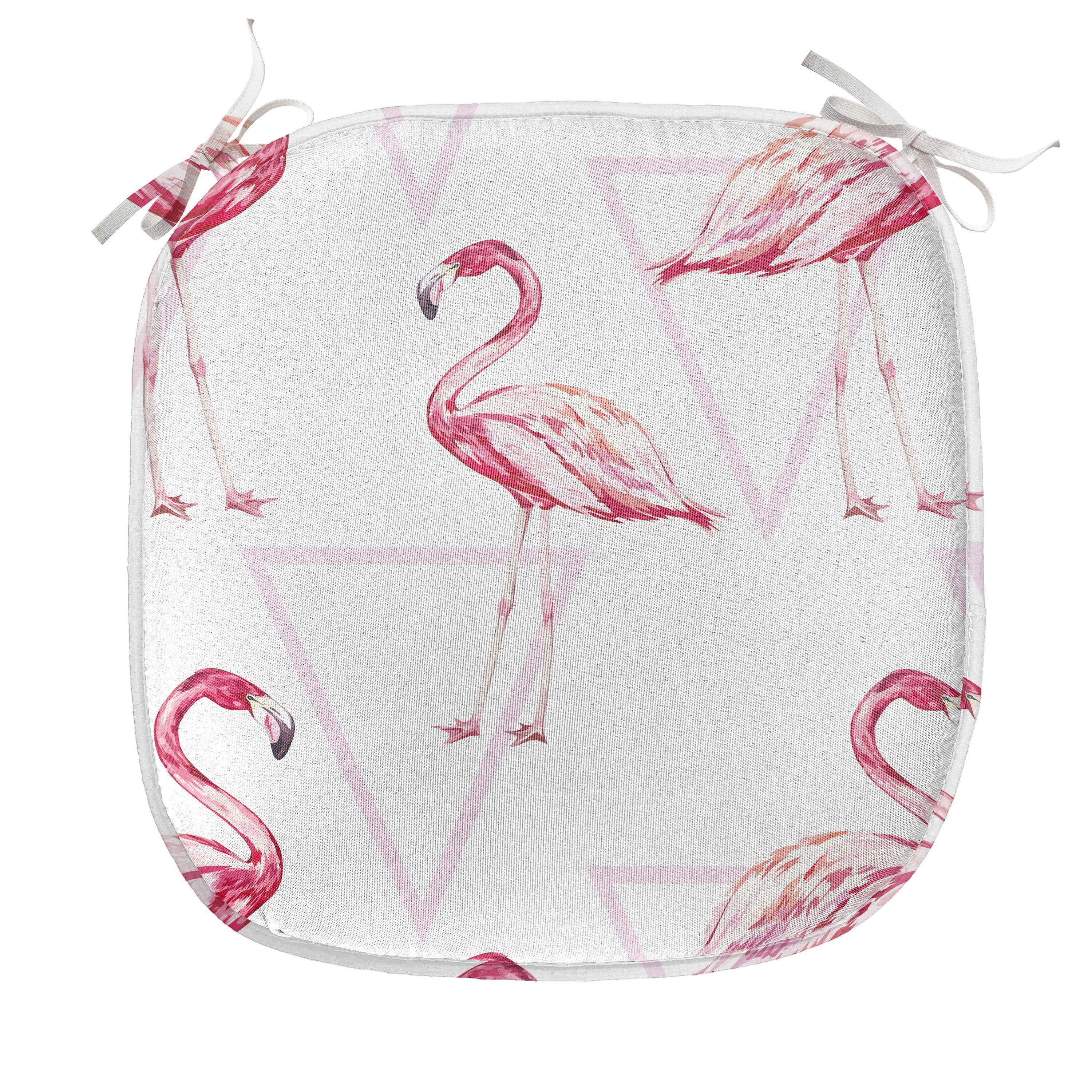 Abakuhaus Stuhlkissen Dekoratives wasserfestes Kissen mit Riemen für Küchensitze, Flamingo Geometrisch