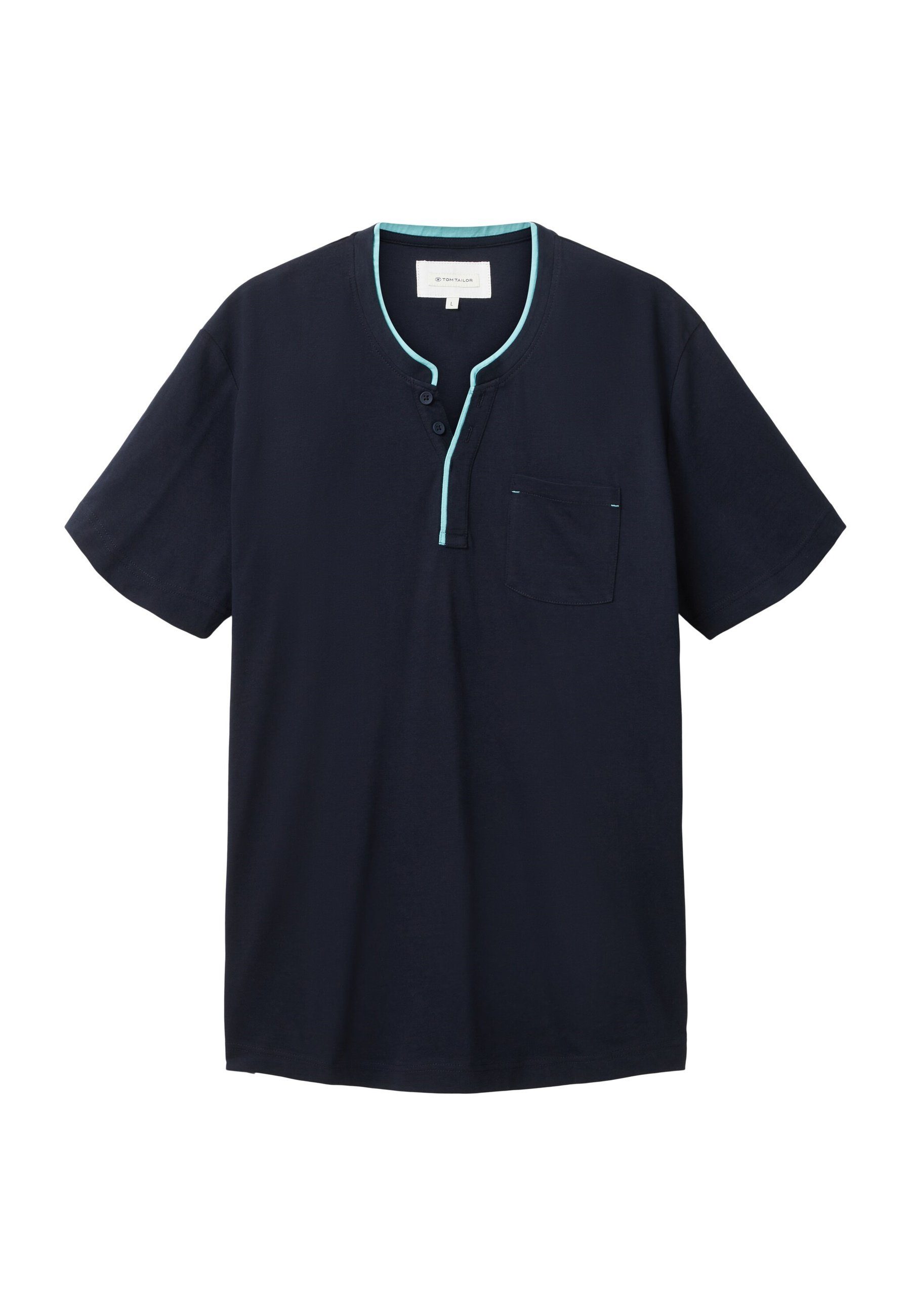 TOM TAILOR Henleyshirt T-Shirt Kurzarmshirt Henley (1-tlg) dunkelblau
