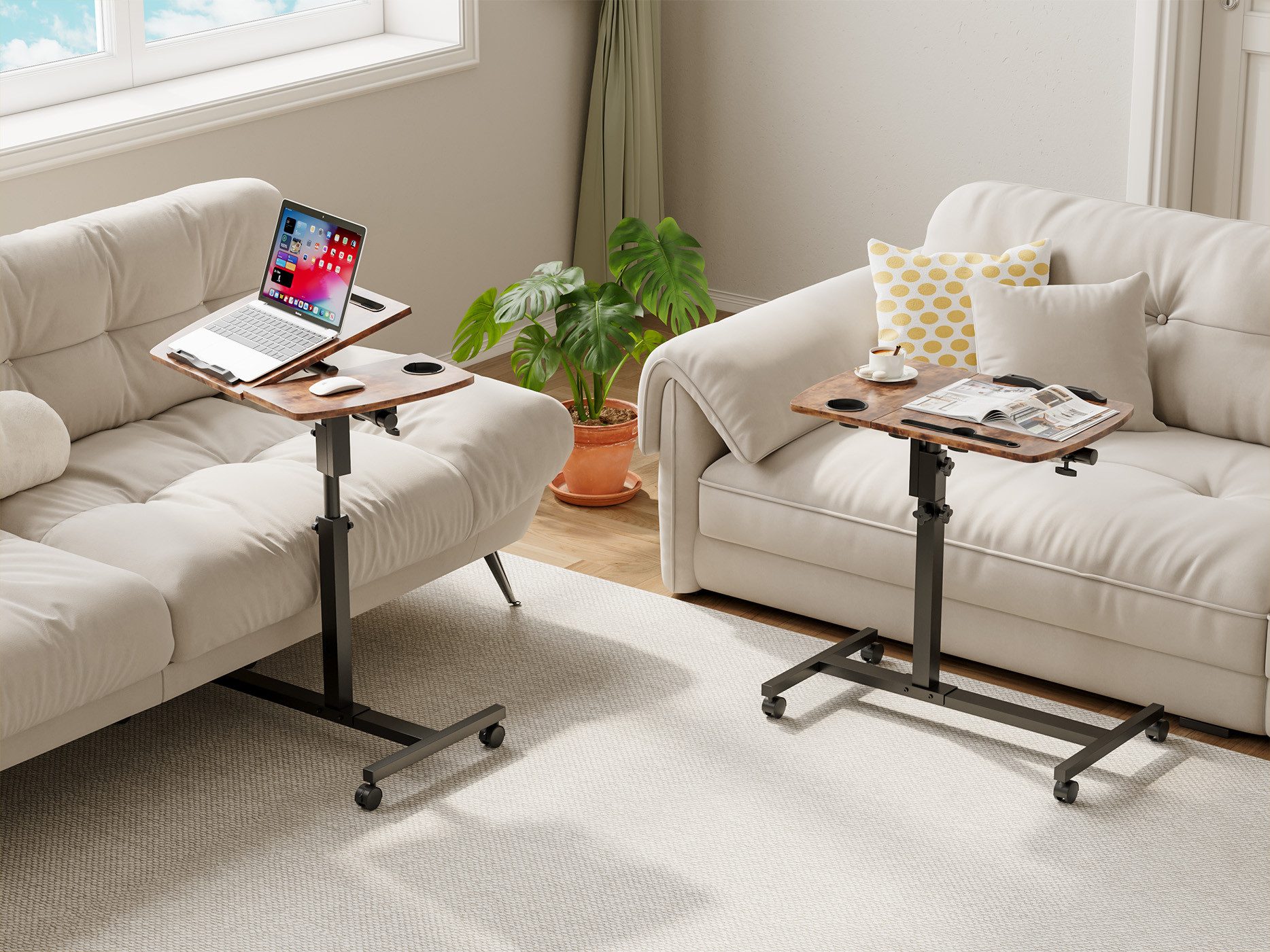 OUNUO Stehpult Laptoptisch Höhenverstellbar 68,5-98cm, Beistelltisch mit Rollen, 60x60cm