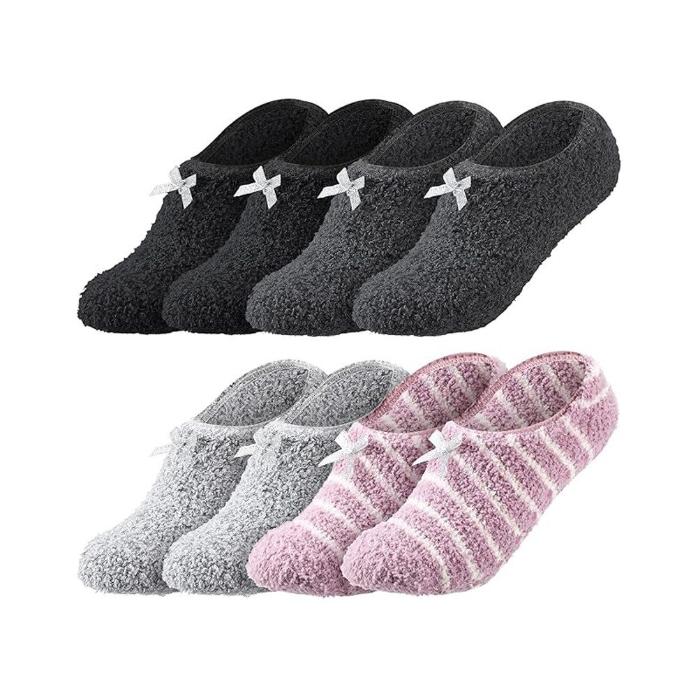 Cachito Haussocken Fluffy Hausschuh-Socken für Damen – Rutschfest, Weich & Wärmend (4-Paar) Winter, mit Antirutsch-Noppen für Boden (EU 35-40)
