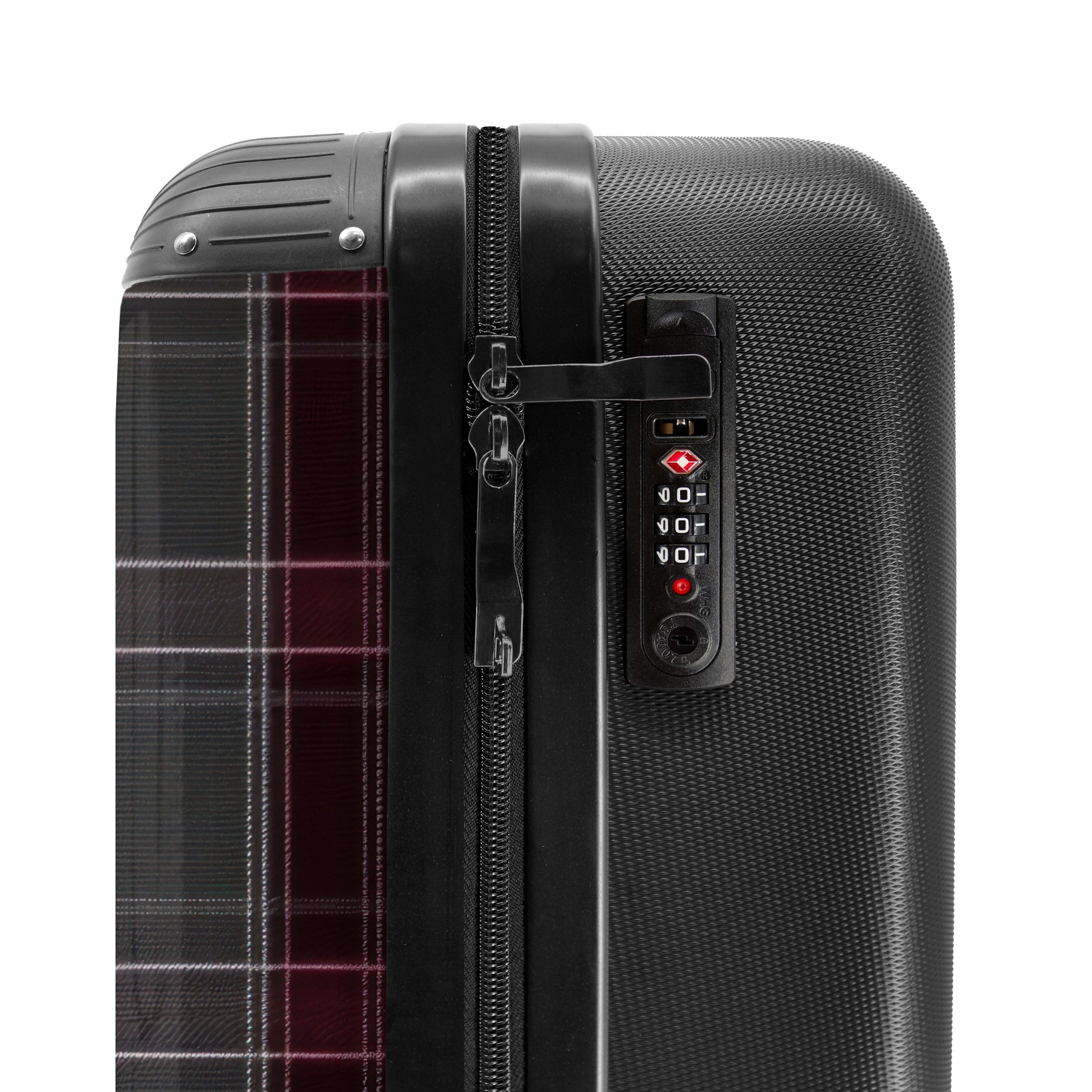 NoBoringSuitcases.com© Hartschalen-Trolley Klassisches Karomuster in Grau und Rot 55x35x20cm, 4 Rollen, Reisetasche mit Rollen, Koffer Handgepäck Flugzeug