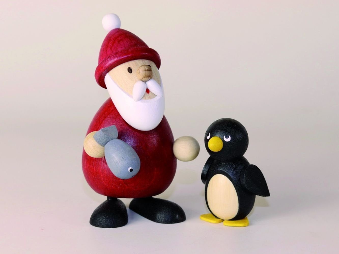 Ullrich Kunsthandwerk Weihnachtsfigur Holzfigur Weihnachtsmann mit Fisch HxB 9,5x9,5cm NEU