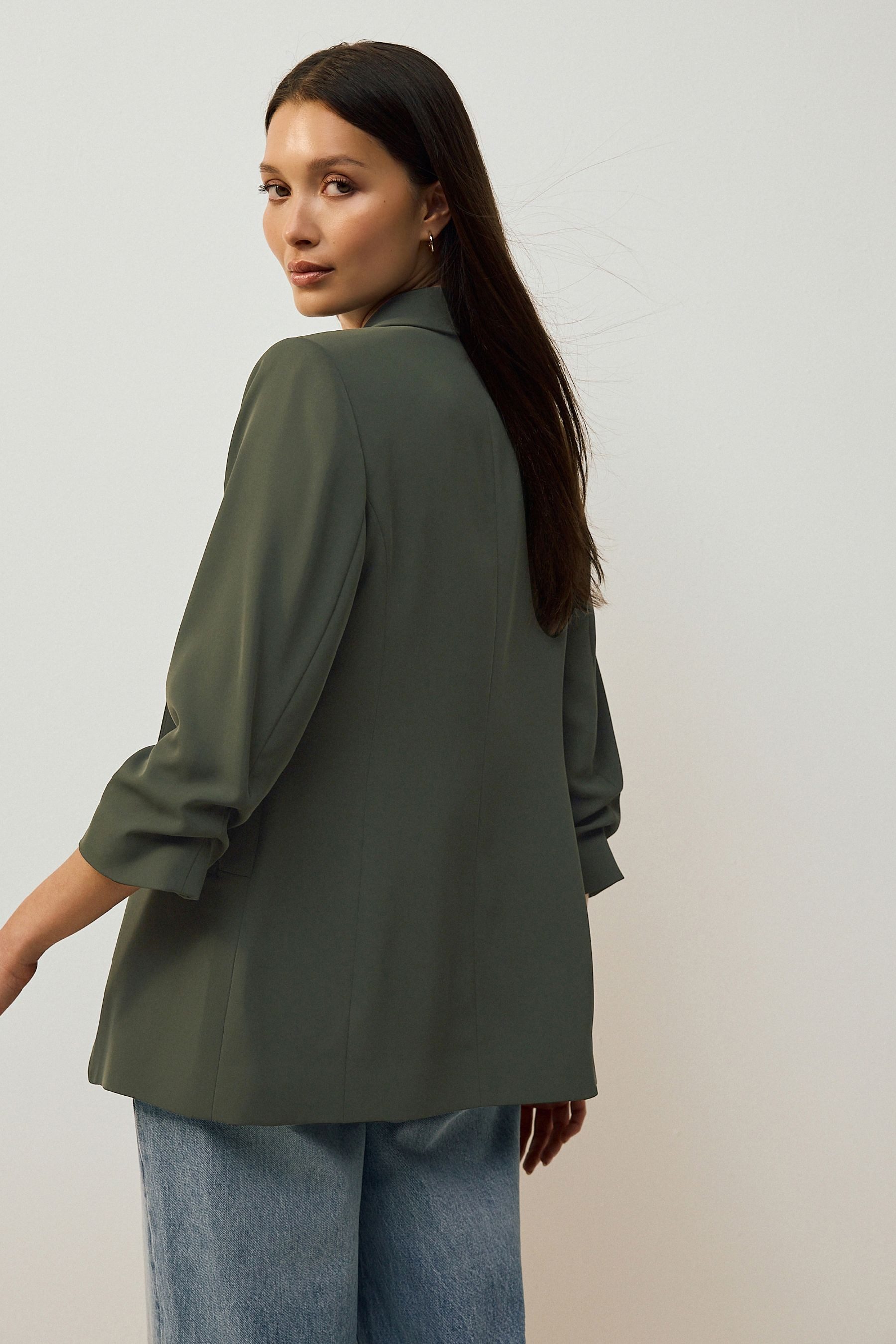 Next Jackenblazer Relaxed Fit Blazer mit Raffärmeln und Vichykaros (1-tlg)