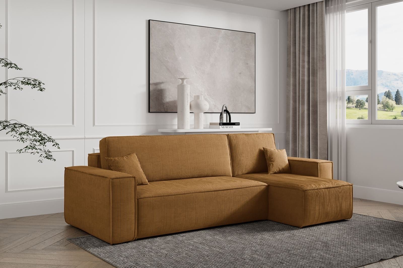 TOKYO, mit Schlaffunktion, Modern Breite 244 und Compleo mit Gelb L-form cm, universelle mane Ecksofa Bettkasten, Wohnzimmer Ecke, Cord,