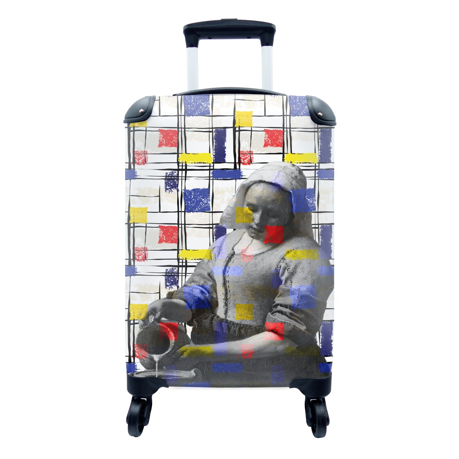 - mit 4 rollen, Collage, - Reisekoffer für Reisetasche MuchoWow Rollen, Ferien, Handgepäck Trolley, Milchmädchen Handgepäckkoffer Mondrian