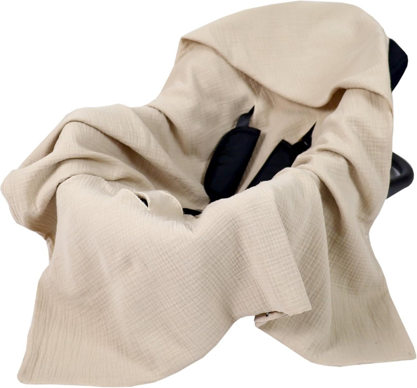 BabyLux Babyschale Einschlagdecke mit Kapuze 90x90 cm Musselin Baumwolle für Autositz, Beige_90x90
