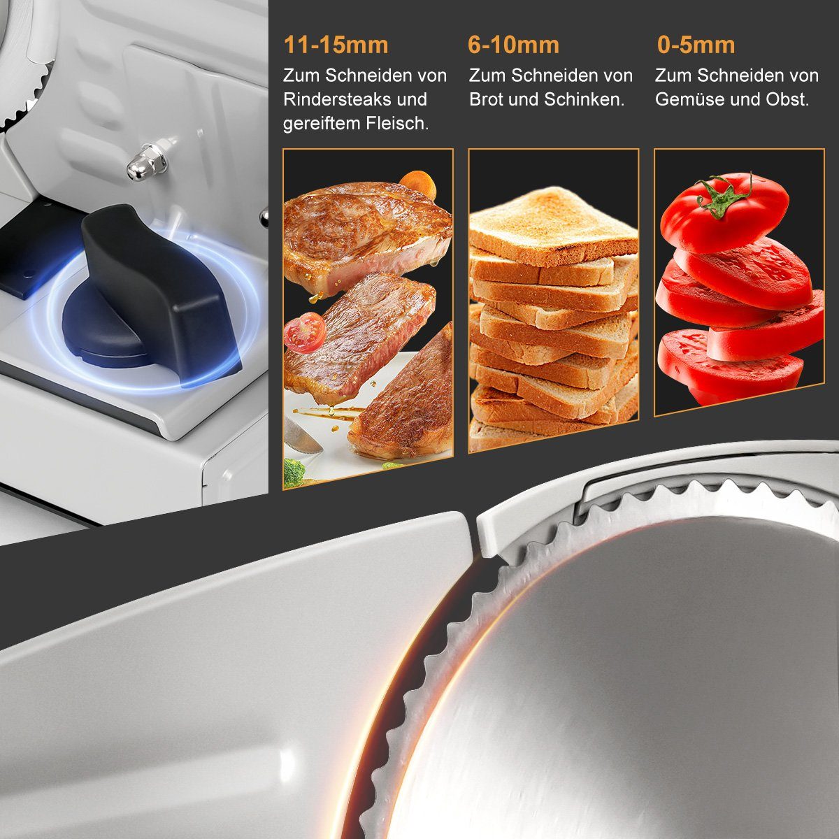 FATABETA Allesschneider Brotschneidemaschine Elektrisch, Edelstahl Aufschnittmaschine, 150,00 W, mit stufenlos einstellbarer Schnittstärke,mit Abnehmbarer 17 cm – Bild 5 von 5