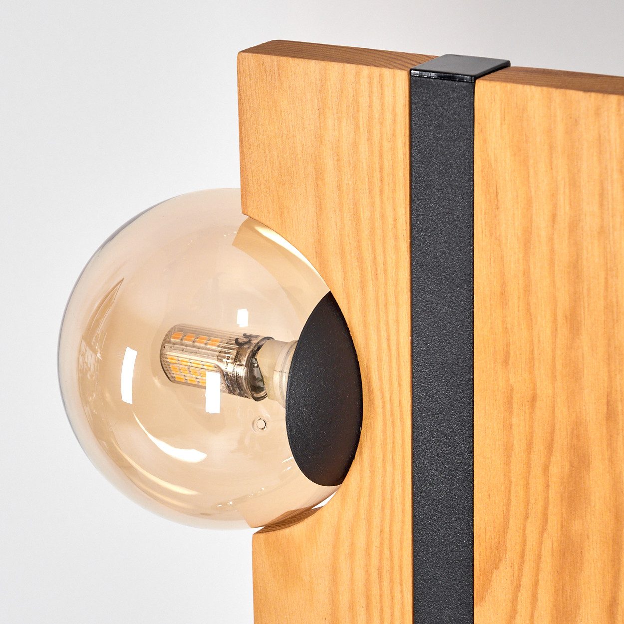 hofstein Stehlampe Stehlampe aus Holz/Metall/Glas in Natur/Schwarz/Bernstein/Rauch, ohne Leuchtmittel, Stehleuchte im Retro/Vintage-Design mit Glasschirmen, 120 cm, 6 x G9