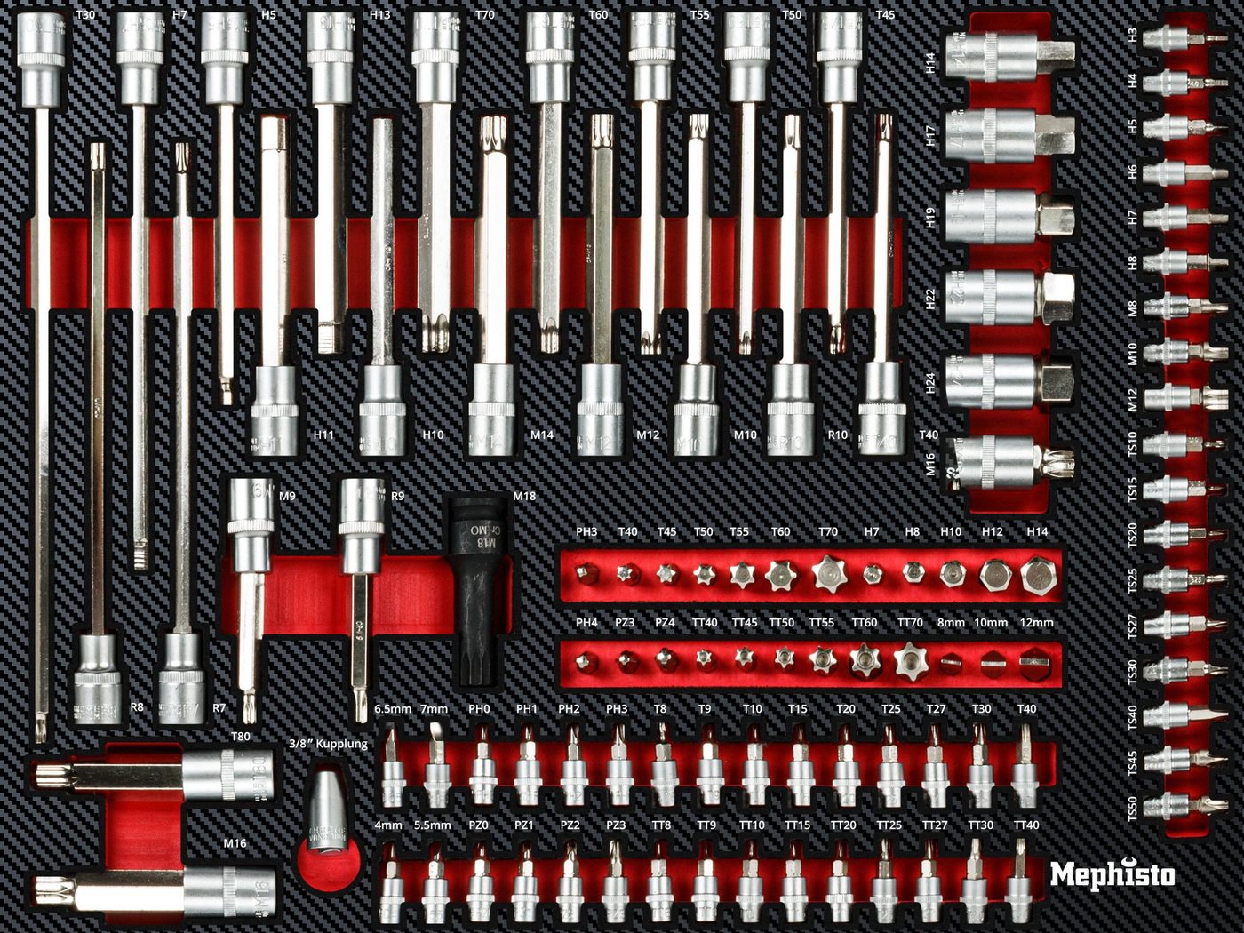 Thumbnail - Mephisto-Tools Werkzeugset, (Set), metrisch, inkl. Soft Inlay in Carbon-Optik
