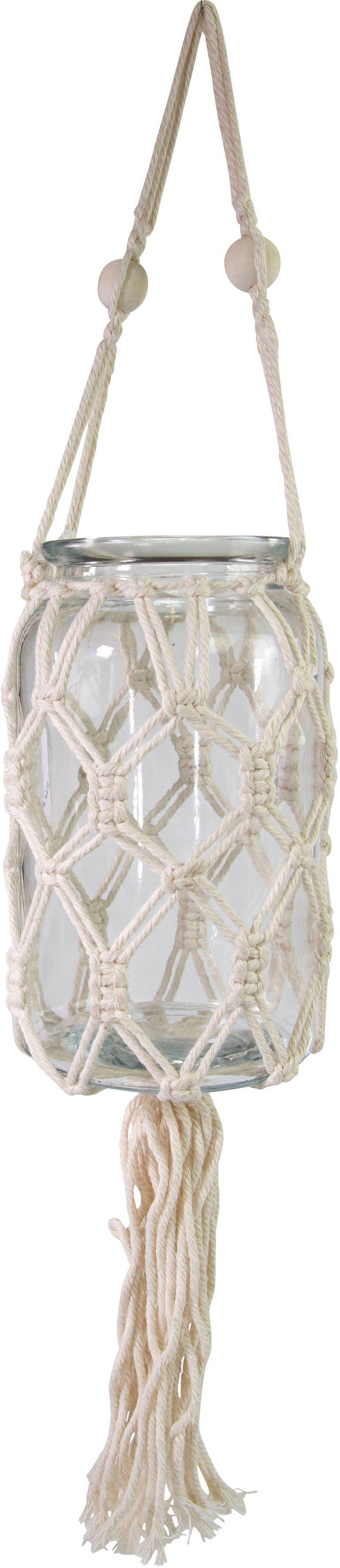 cm und aus Glas Makramee, Ø Eulonia ca. Hängewindlicht Baumwolle, Timbers Kerzenhalter 10,5 (1 zum St), Hängen
