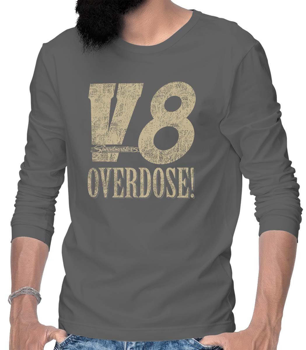 V8 Overdose Rebel mit / Wheels T-Shirt On Grau Motiv Langarm Longsleeve Auto US-Car Herren