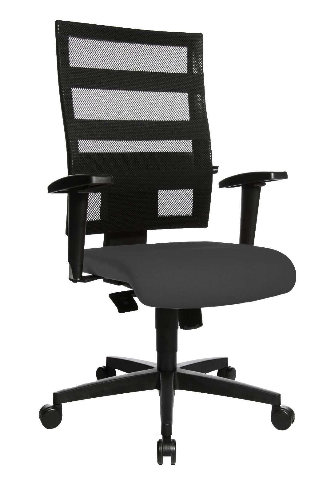 Steelboxx Drehstuhl Bürodrehstuhl mit Armlehnen, Netzrücken, Kunststofffußkreuz, GS zertif (1), Höhenverstellbar, extra komfortable, rundum gepolsterte Rückenlehne grau