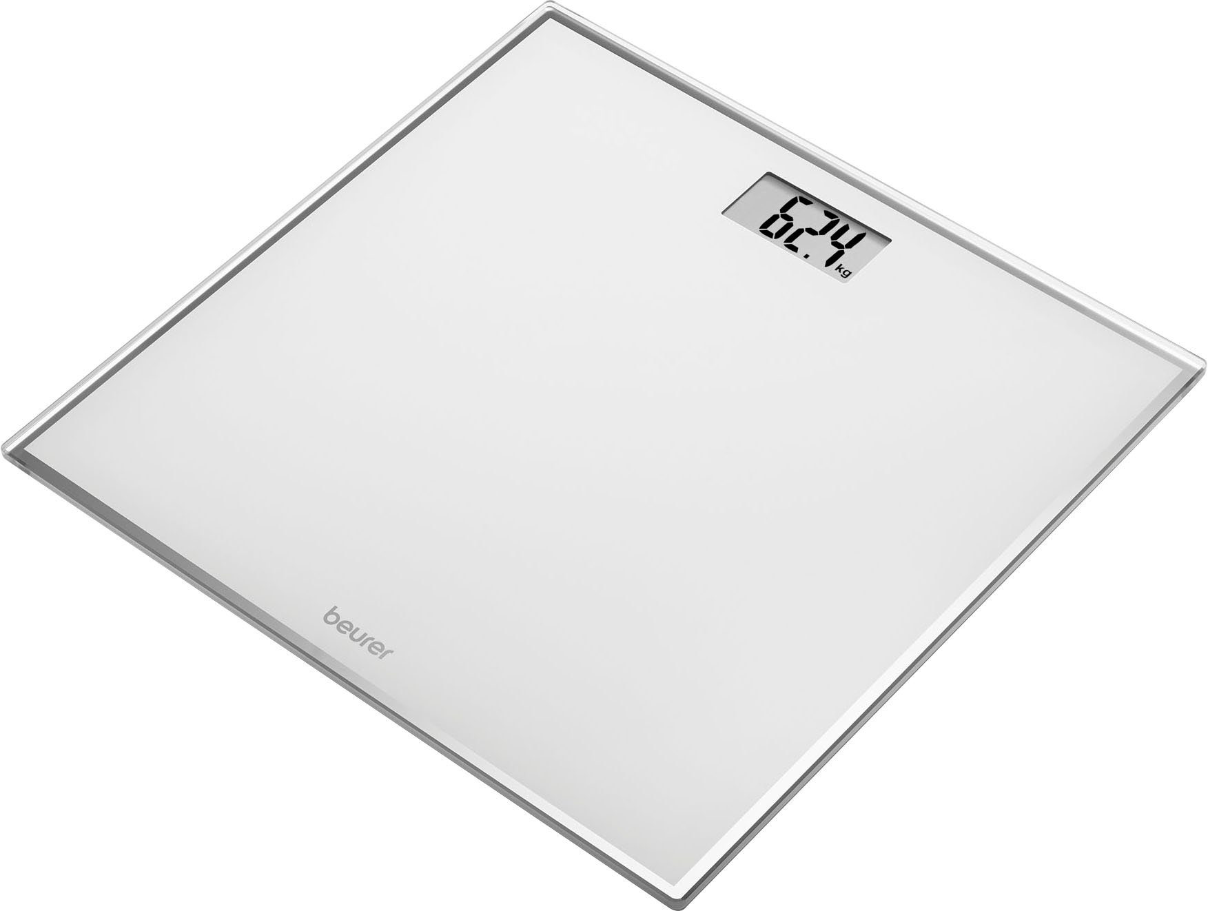 BEURER Personenwaage GS 120, kompakte Glaswaage aus Sicherheitsglas mit nur 1,8 cm Höhe, Tragkraft bis 150 kg, platzsparendes Format mit 27 x 26 cm