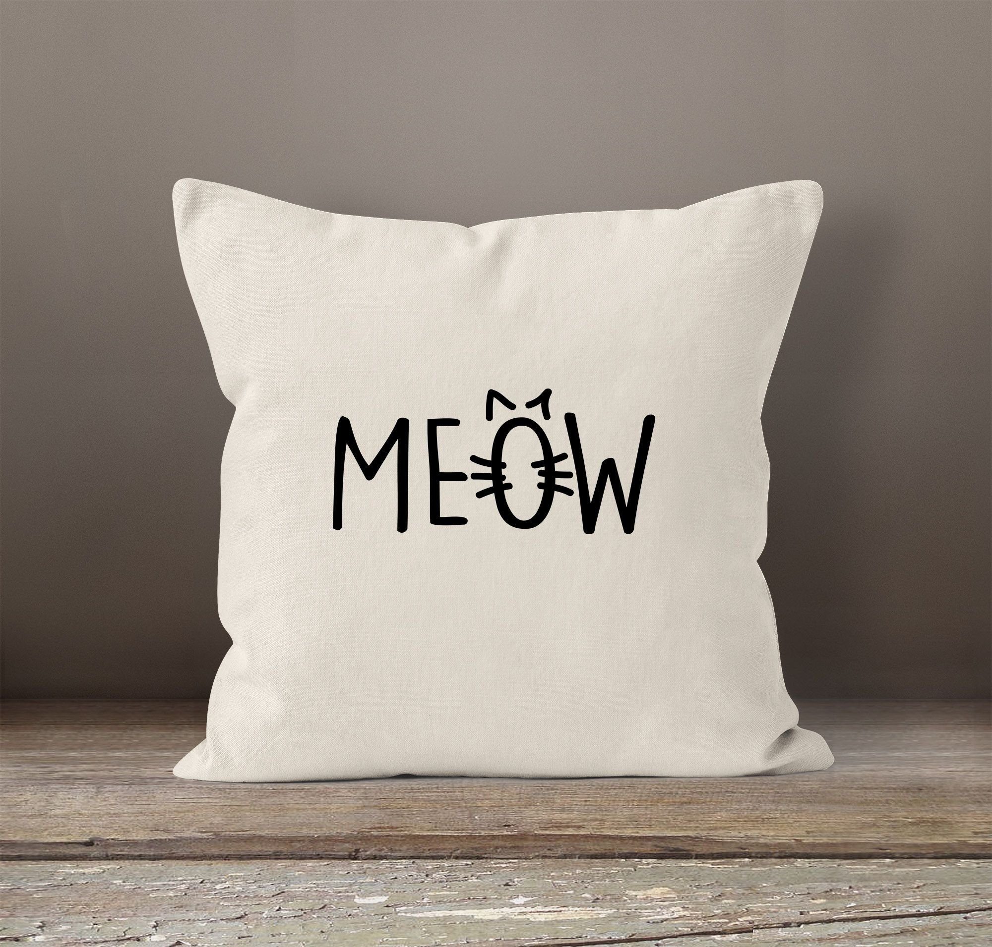 MoonWorks Dekokissen MoonWorks® Meow Deko-Kissen Katze Kissen-Hülle Baumwolle 40x40 Kissenbezug Cat natur Miau