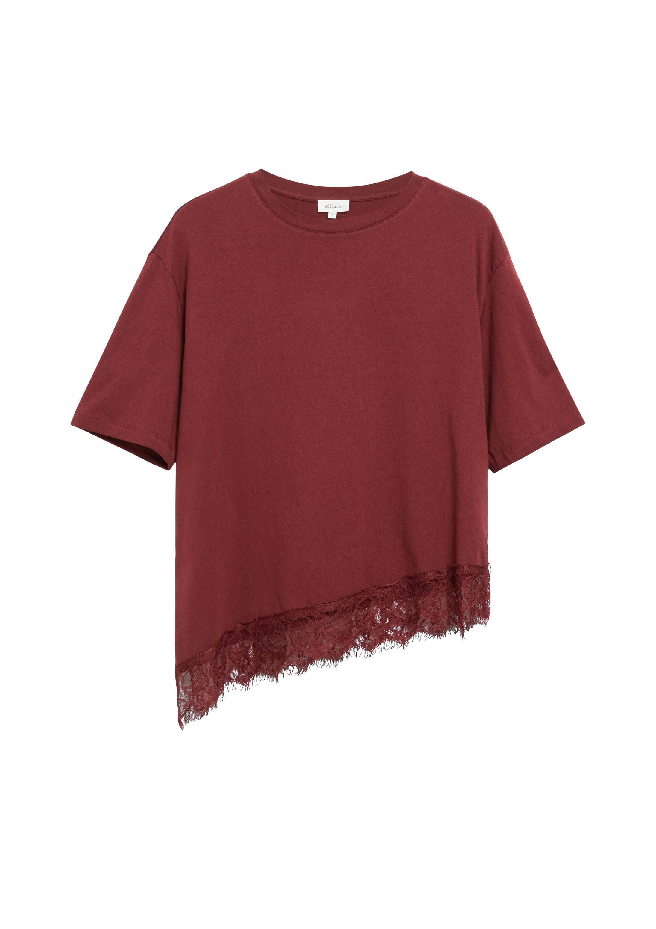 s.Oliver Kurzarmshirt T-Shirt T-Shirt mit asymmetrischem Spitzensaum