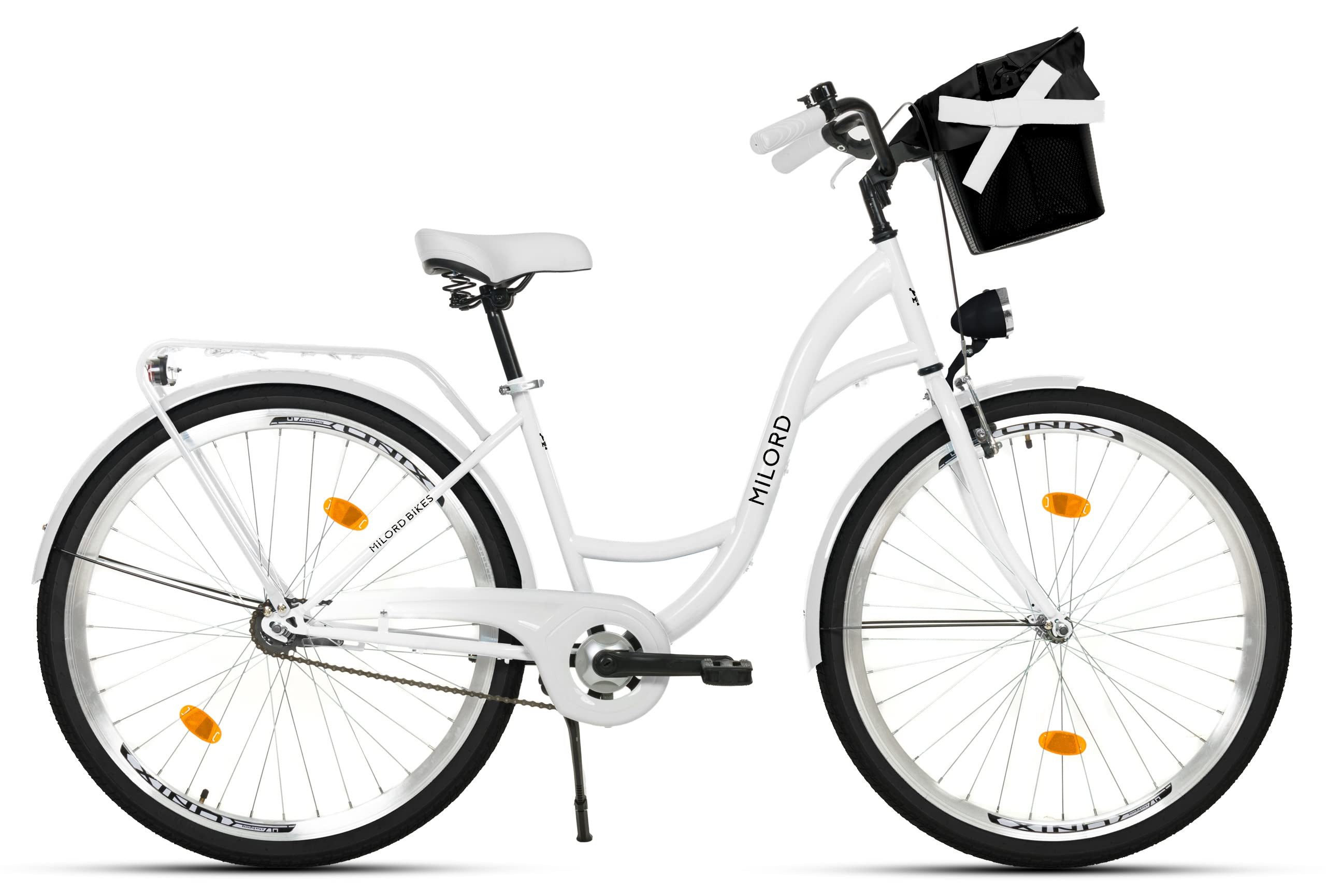 Milord Cityrad Milord City Fahrrad Korb Damenfahrrad, 28/26 Zoll, Weiß, 1-Gang, 1 Gang, (Fahrradständer, Gepäckträger, Klingel, Korb, Kotflügel)
