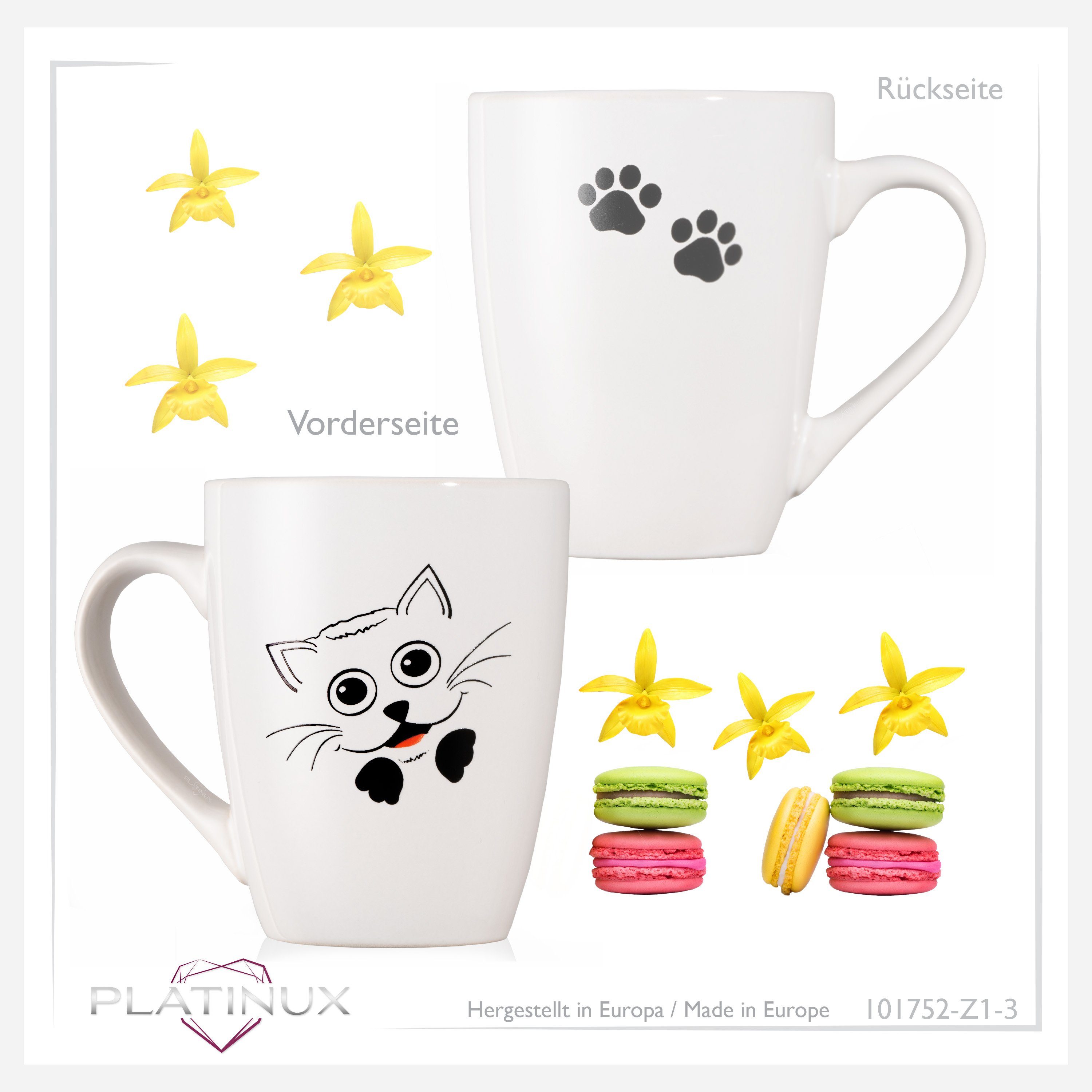 250ml, Griff Motiv Katzen Tasse Tasse Teebecher Keramik Kaffeebecher mit Kaffeetasse (max. Teetasse "Felix" 300ml) mit PLATINUX Keramik,