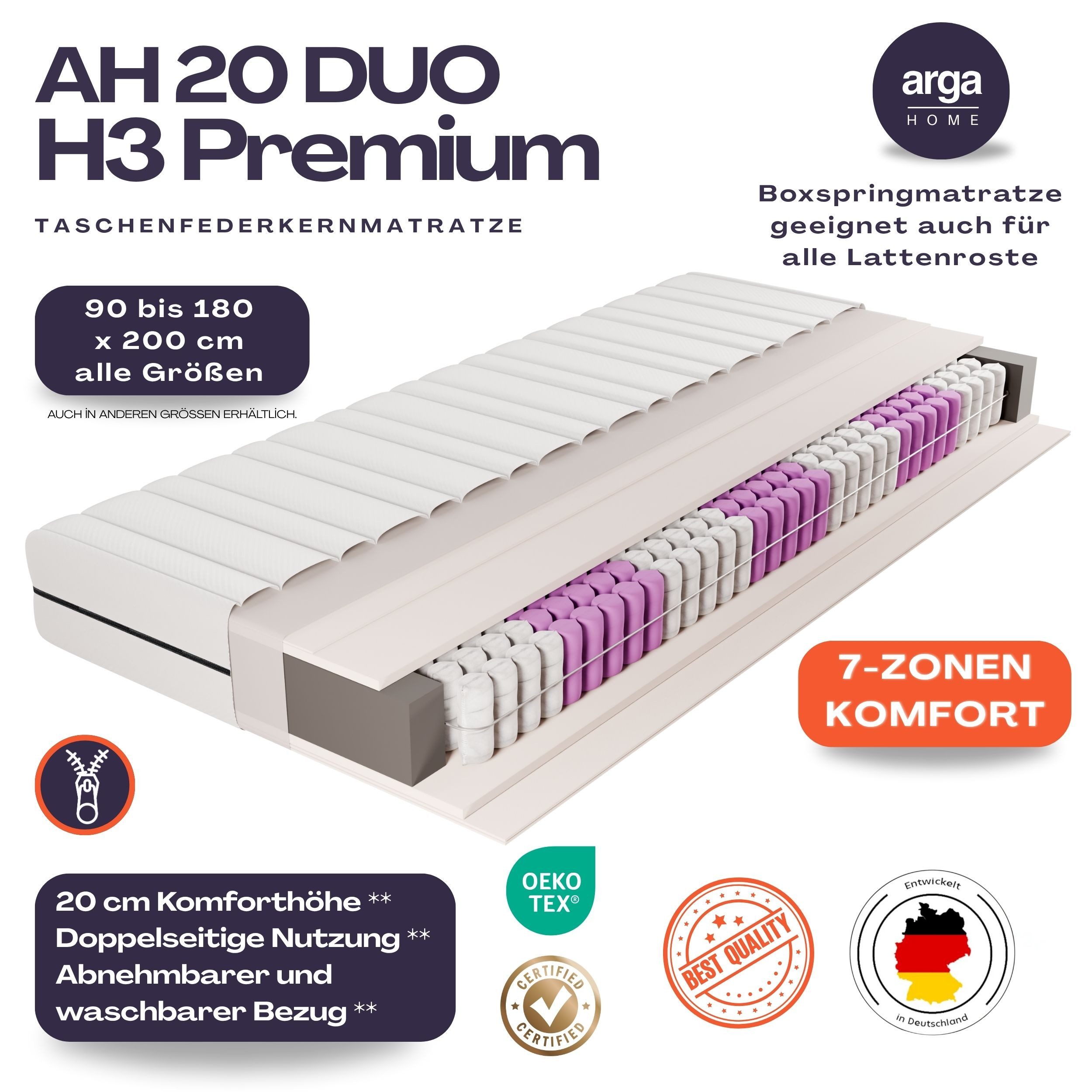 Federkernmatratze AH20 Ergonomische 7-Zonen Federkernmatratze Höhe günstig online kaufen