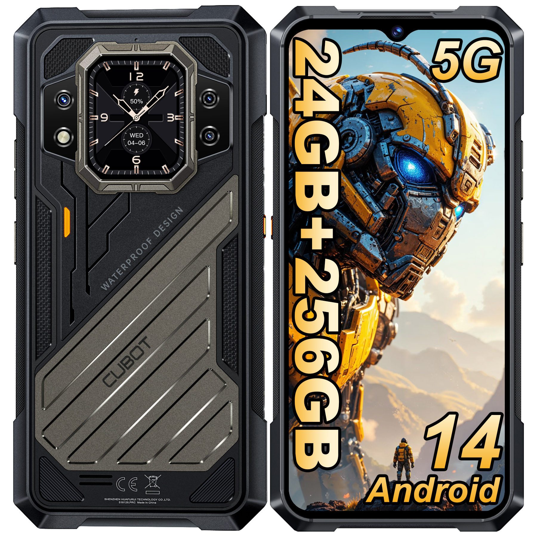 Cubot Kingkong X 32GB RAM + 256GB oder 512GB ROM 5G Outdoor Smartphone (16,72 cm/6.58 Zoll, 256 GB Speicherplatz, 100 MP Kamera, 6.58" FHD+ Display, 10200mAh, IP68/IP69K, 5G-Dual-SIM, NFC)
