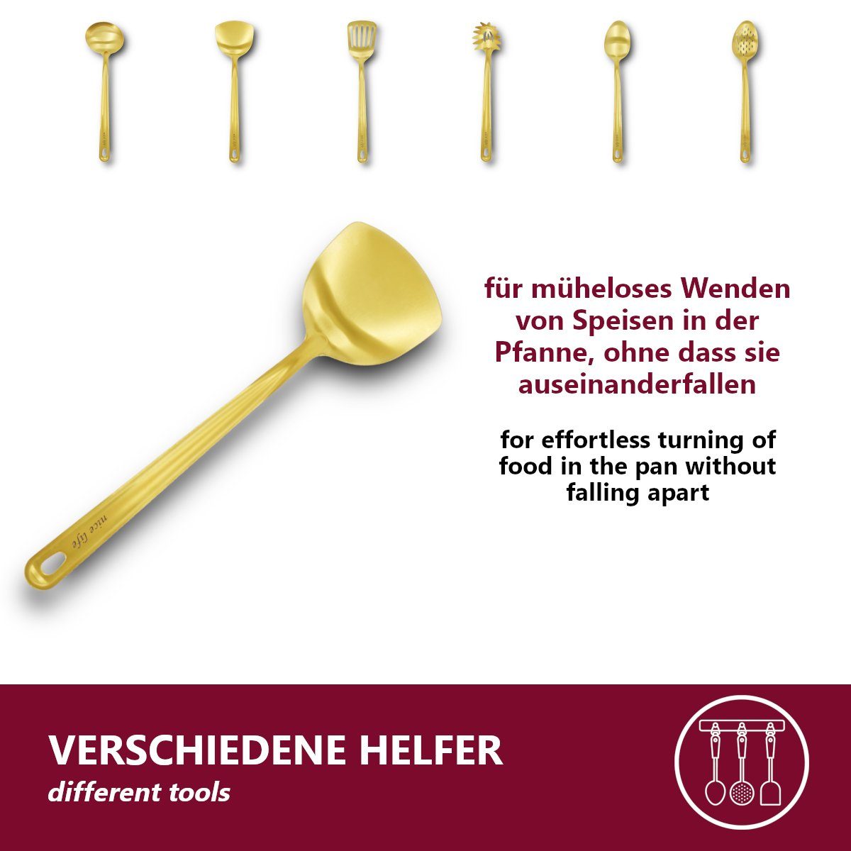 HOOZ Kochbesteck-Set hitzebeständig & pflegeleicht - edelstahl Kochlöffel für den Alltag (Set, 1-tlg., rostfrei), Pfannenwender
