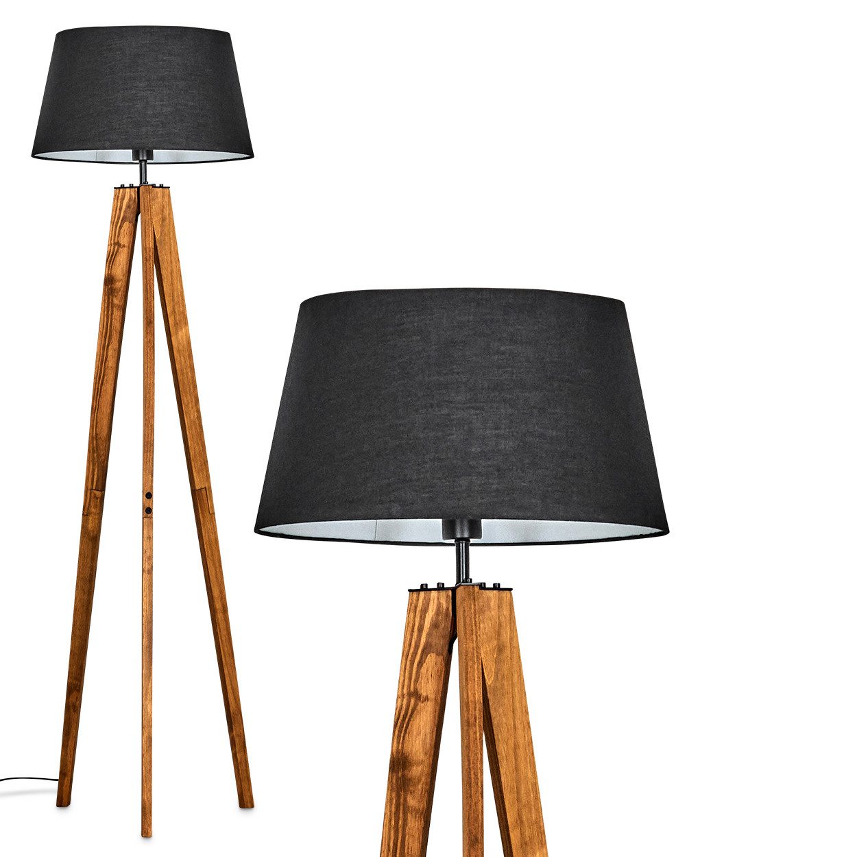 Stehlampe Stehlampe aus Holz/Metall/Stoff in Naturfarben/Schwarz/Weiß