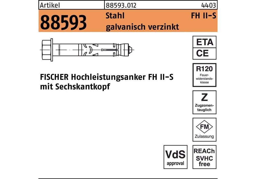 Fischer Befestigungsanker Hochleistungsanker R 88593 FH II 15/ 10 S Stahl galvanisch verzinkt