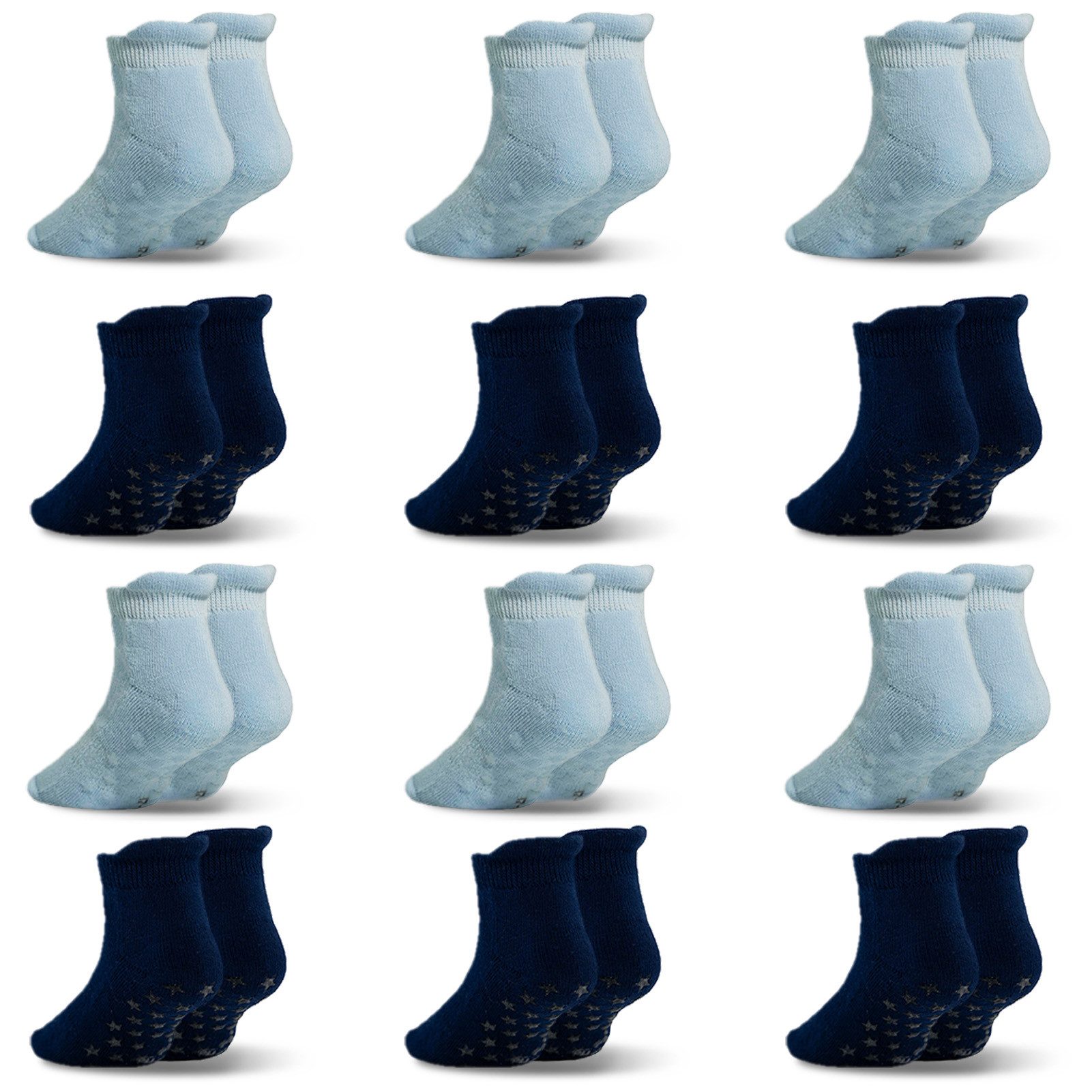 Kurzsocken Rutschfeste & Atmungsaktive Babysocken 12 Paar mit Stoppernoppen