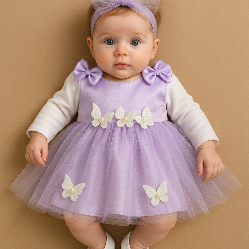 Lorey Medtec Partykleid Mädchen Outfit, 4x Set, Größe 62, Body, Kleid, Schuhe, Stirnband