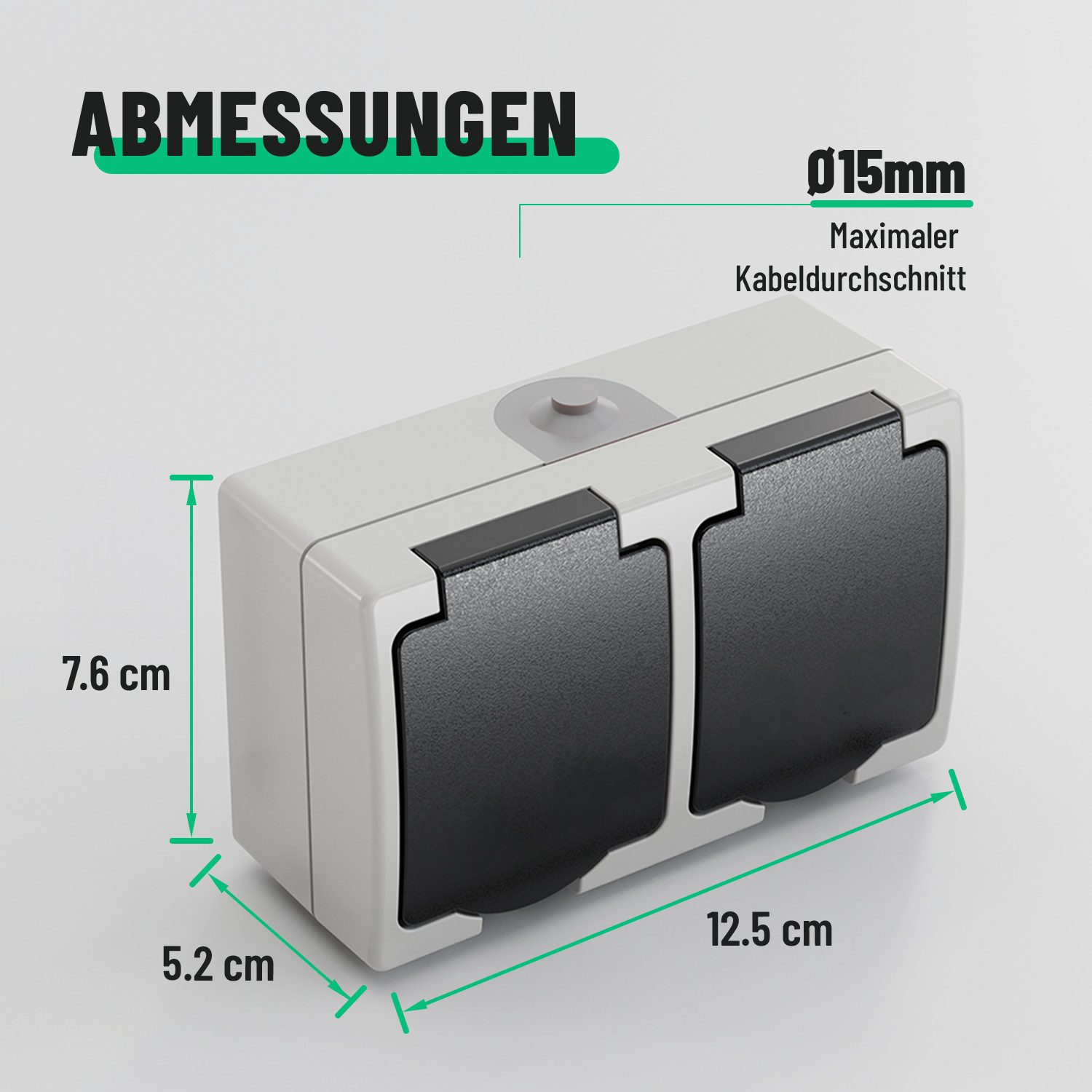 greate. Aufputz-Steckdose Aufputz Schutzkontakt Steckdose für Feuchtraum, 2fach Aufputzsteckdose, 1-St. – Bild 4 von 5